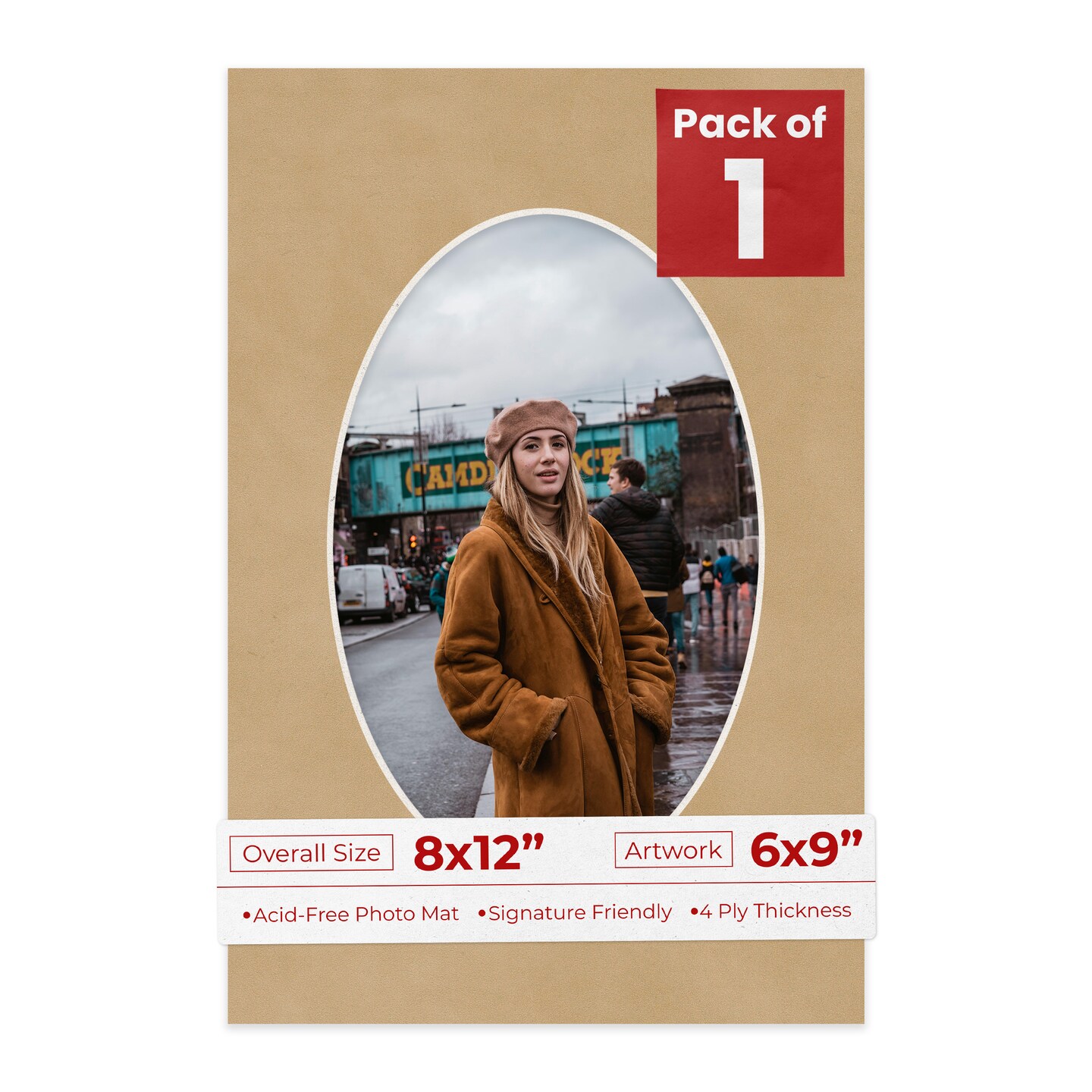 Beige Suede Mat Board for 8x12 Frames - Oval Opening for 6x9 Photos
