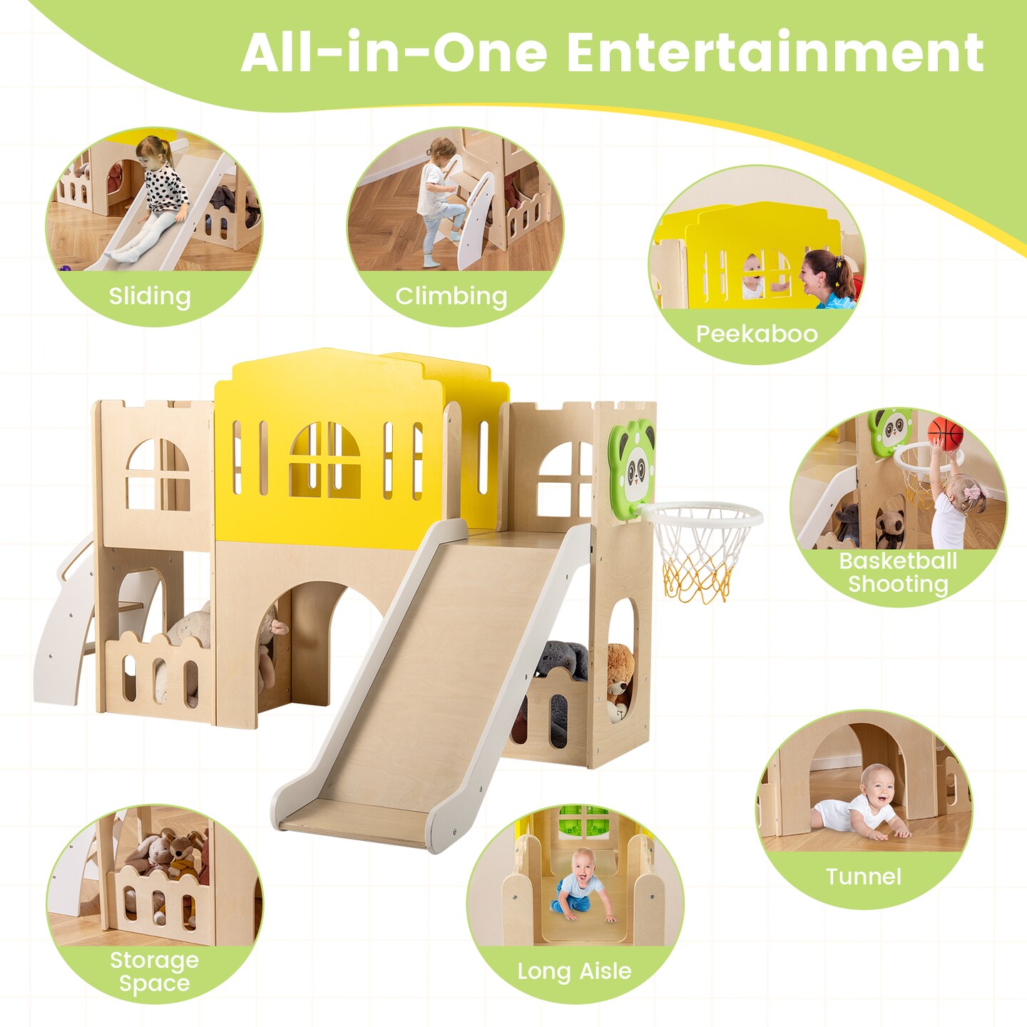 kids 7-in-1 Slide Set with Climber and Basketball Hoop for Indoor/Outdoor