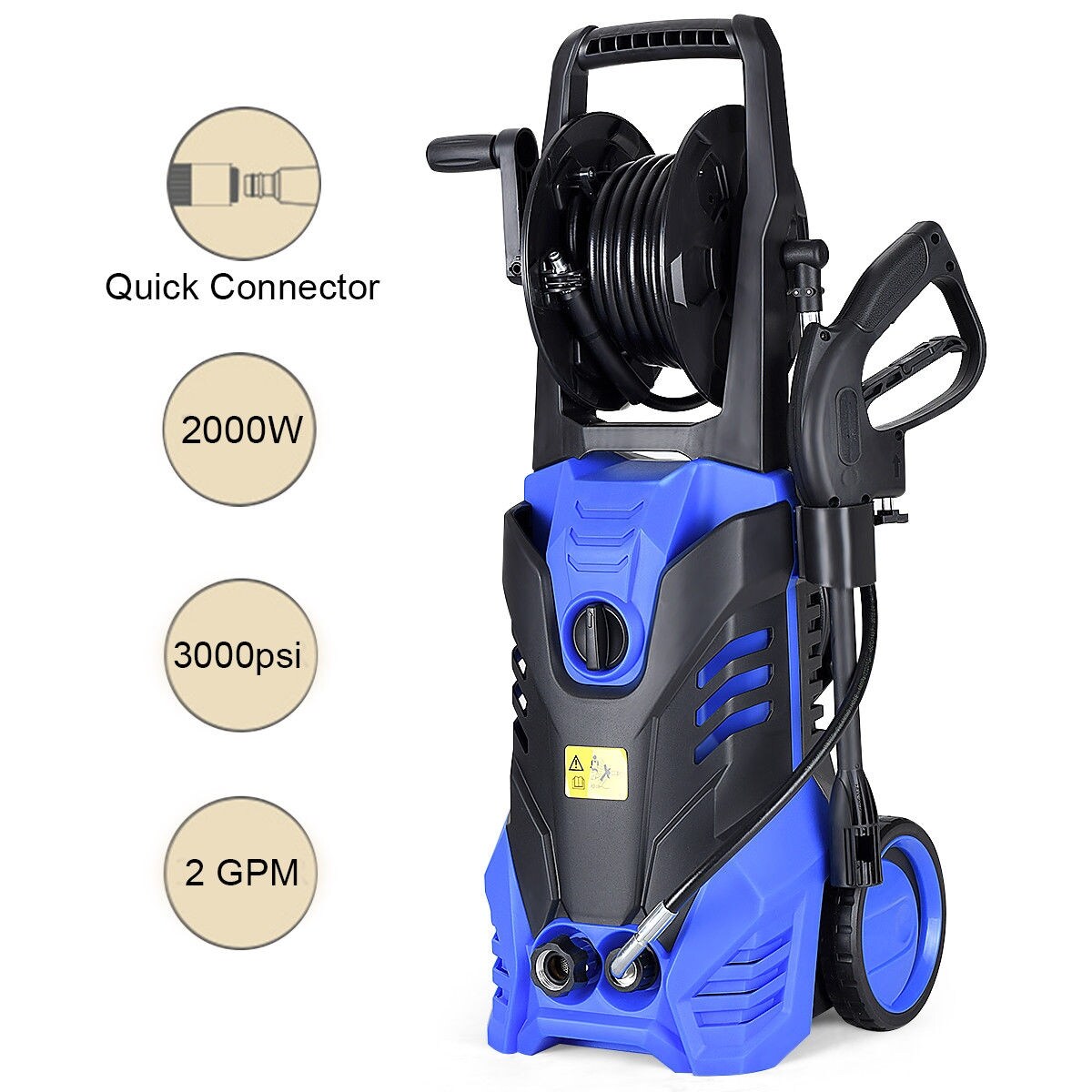 2000W Electric Pressure Washer 3000PSI Adjustable Spray for Driveway Deck Car