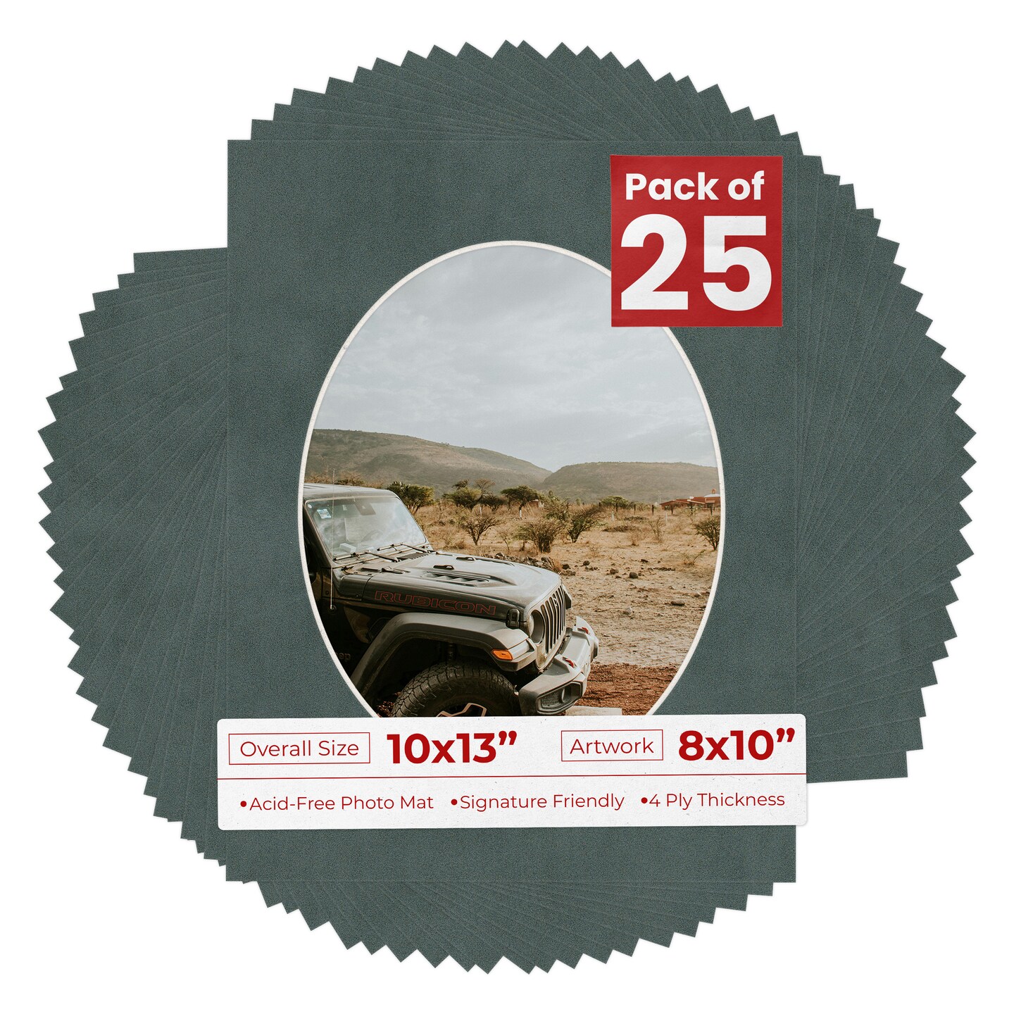 Dark Grey Suede Mat Board for 10x13 Frames - Oval Opening for 8x10 Photos