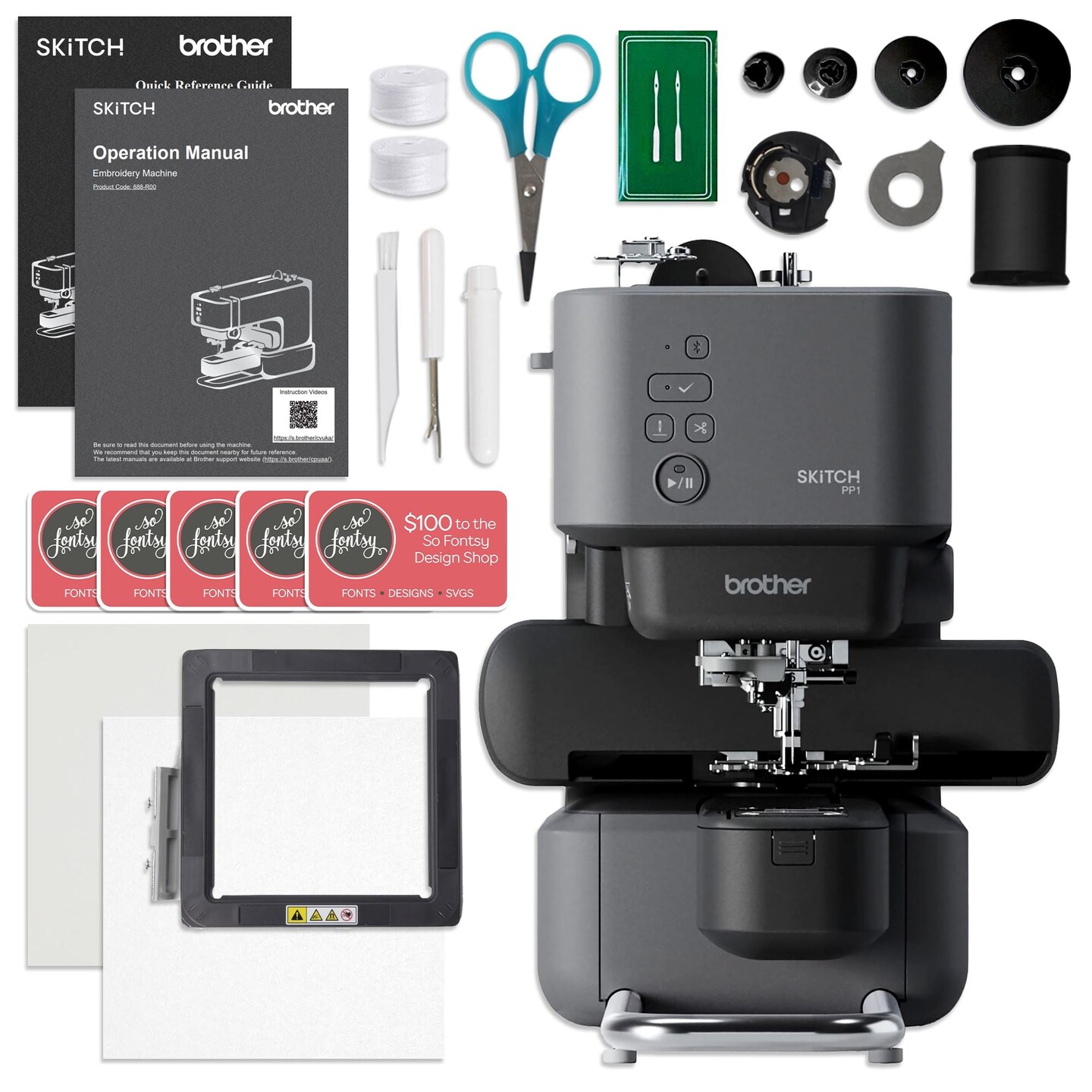 Brother Skitch PP1 4&#x22; x 4&#x22; Embroidery Machine with 250+ Accessories