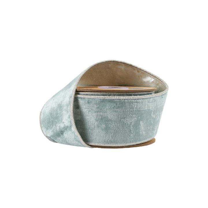 LaRibbons 2 1/2&#x22; Wired Premium Velvet | Aqua with Silver Metallic Dupioni Back | 5 Yard Roll