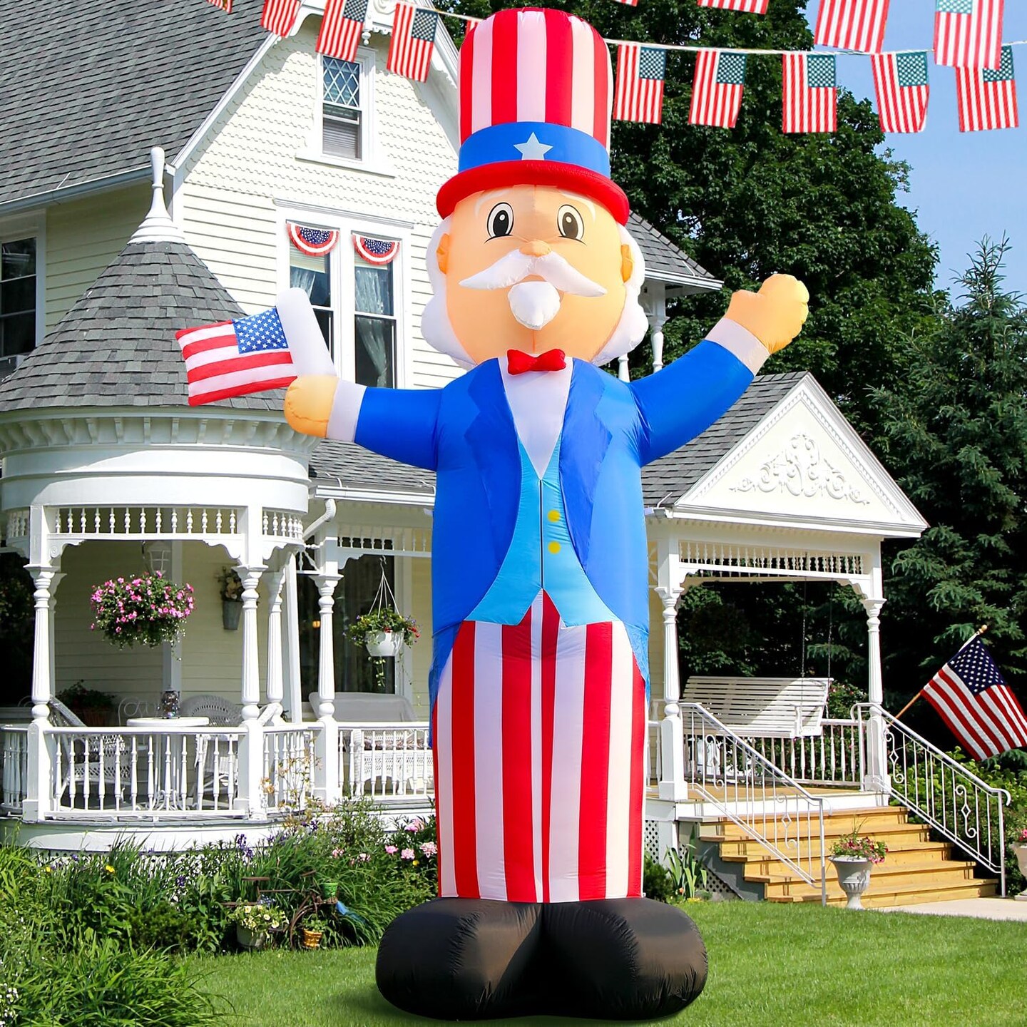 12FT Giant Uncle Sam Inflatable – Patriotic 4th of July Outdoor Decoration with Bright LED Lights – Blow Up Yard Decor for Independence Day & Memorial Day