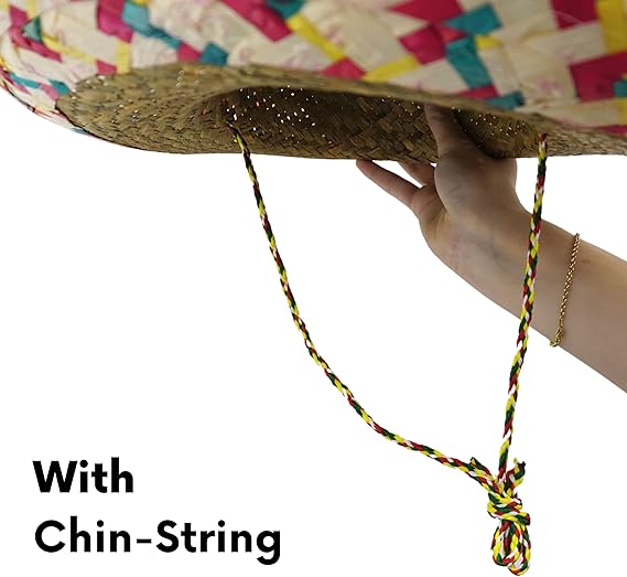 4E's Novelty 4 Pack Bulk Sombrero Hat Made Of Straw With Colorful Serape Trim And Chin Strap, Perfect Cinco De Mayo Hats For Adults Or A Giant Sombrero Hat Look Suits In mexico Sombreros For Party