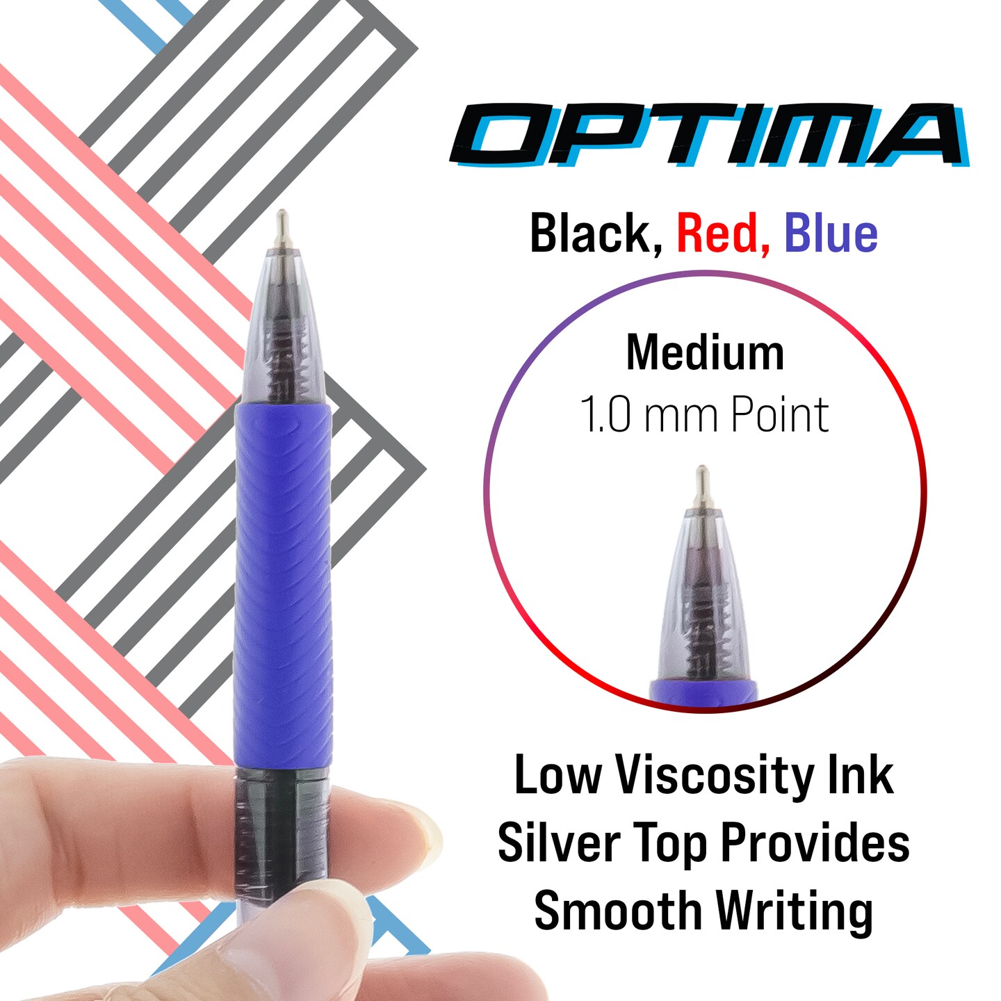 BAZIC Optima Retractable Assorted Color Oil-Gel Ink (3/Pack)
