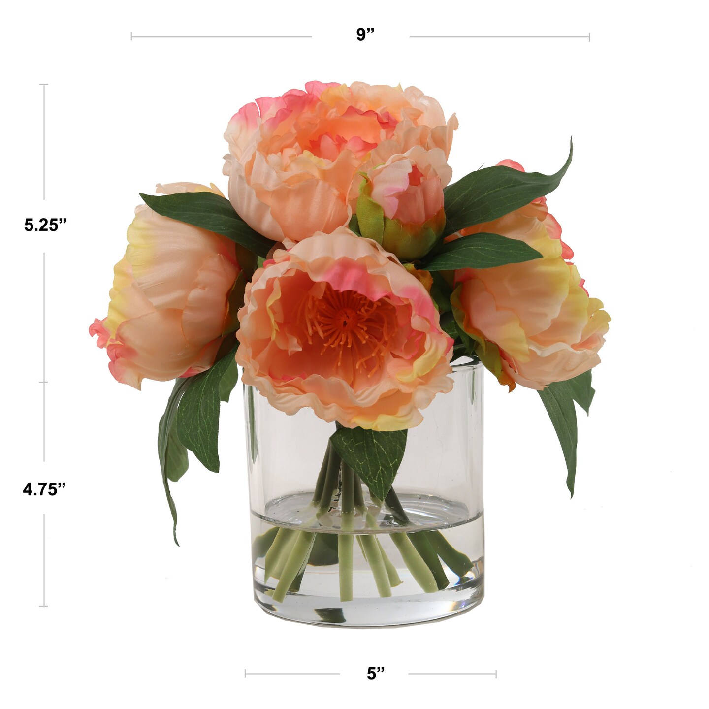 1 Piece 10&#x22; Pink Peony Flowers in Crystal Clear Glass Round Vase: Realistic Silk Blooms &#x26; Foliage, Office &#x26; Home Decor