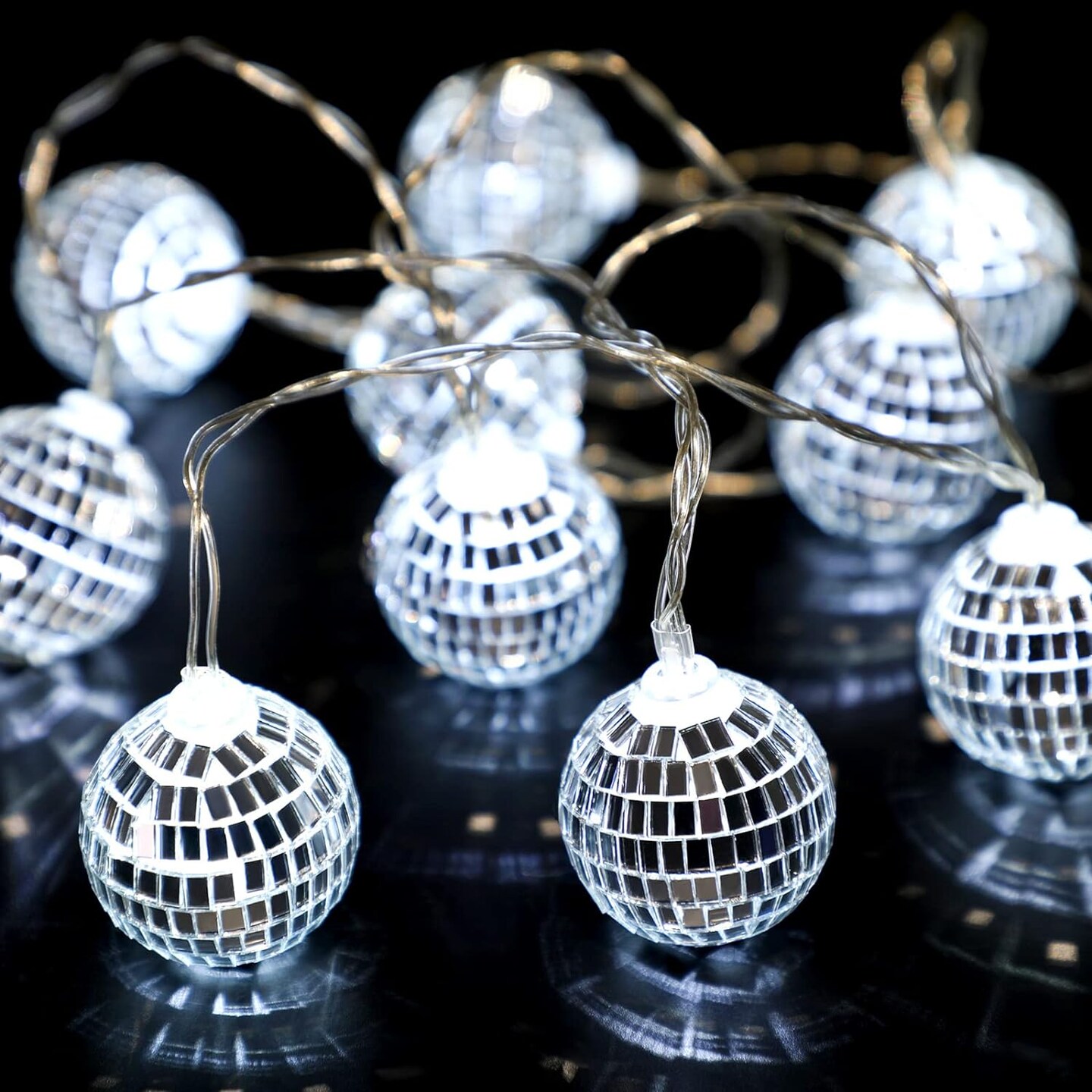 30 LED Disco Ball String Lights Decor Lighted Mini Mirror Disco Balls Ornaments for 70s 80s Party Supplies Club(1.57 Inch Ball,Silver)