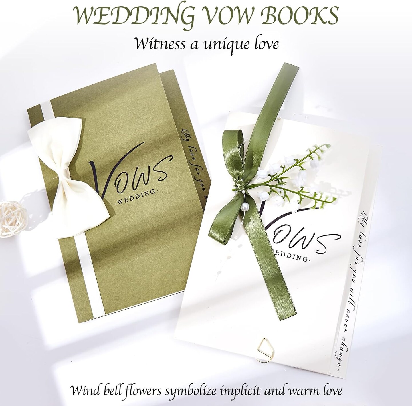 Elegant Wedding Vow Book Set for Bride &#x26; Groom - Green &#x26; White Lined Pages (Modern)