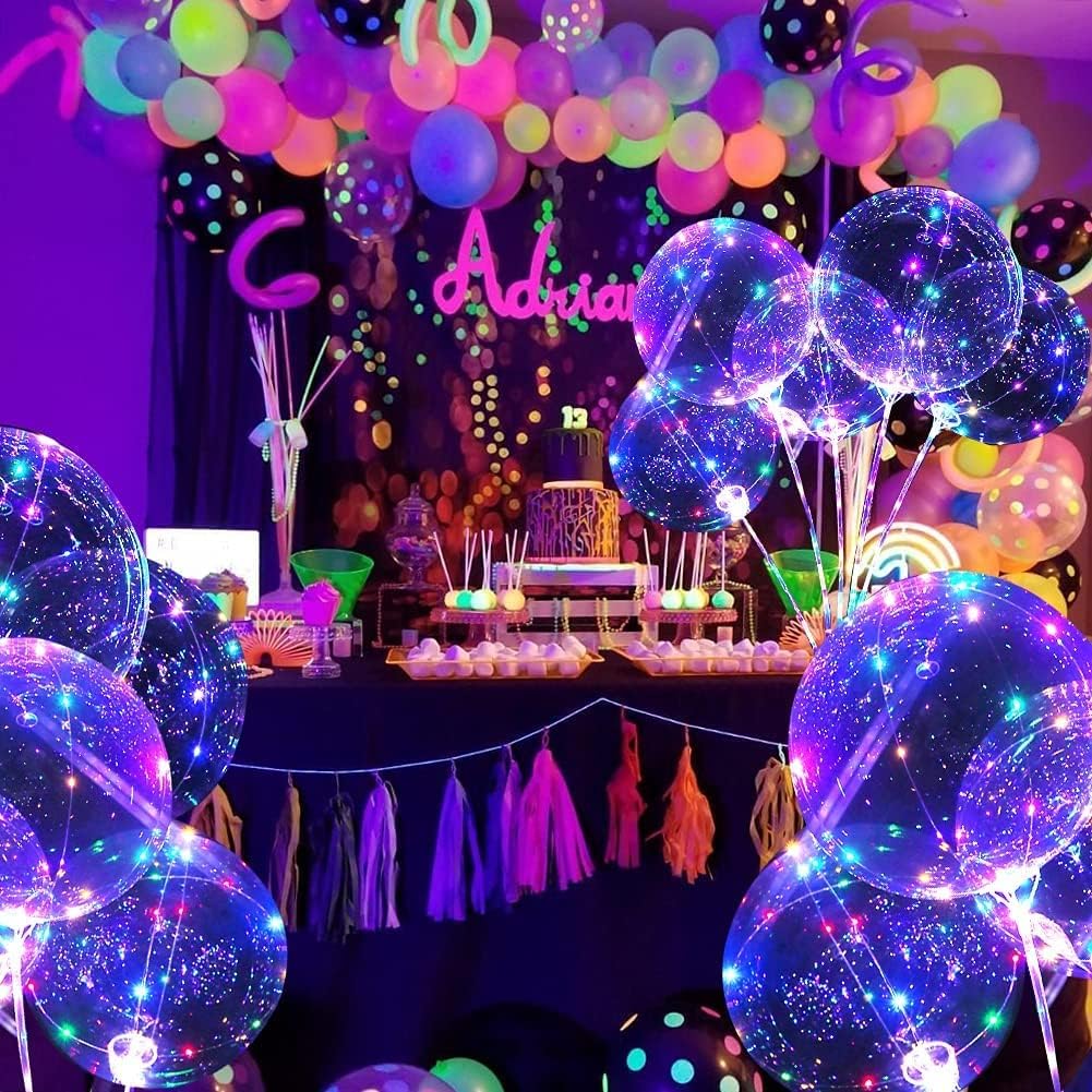 Balloons 10 Pack LED Glow in the Dark Balloons with Sticks + Air Pump for Party, Wedding, Decoration