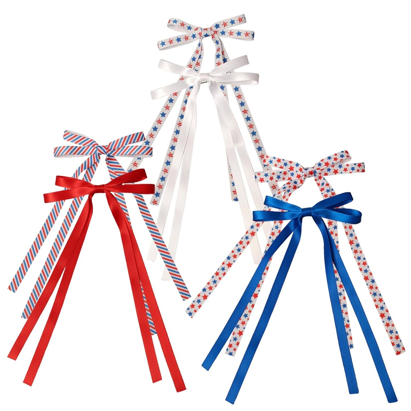 6 PCS 4th of July Hair Accessories - Cute Thin Long Tail Bow Clips for Girls, Independence Day