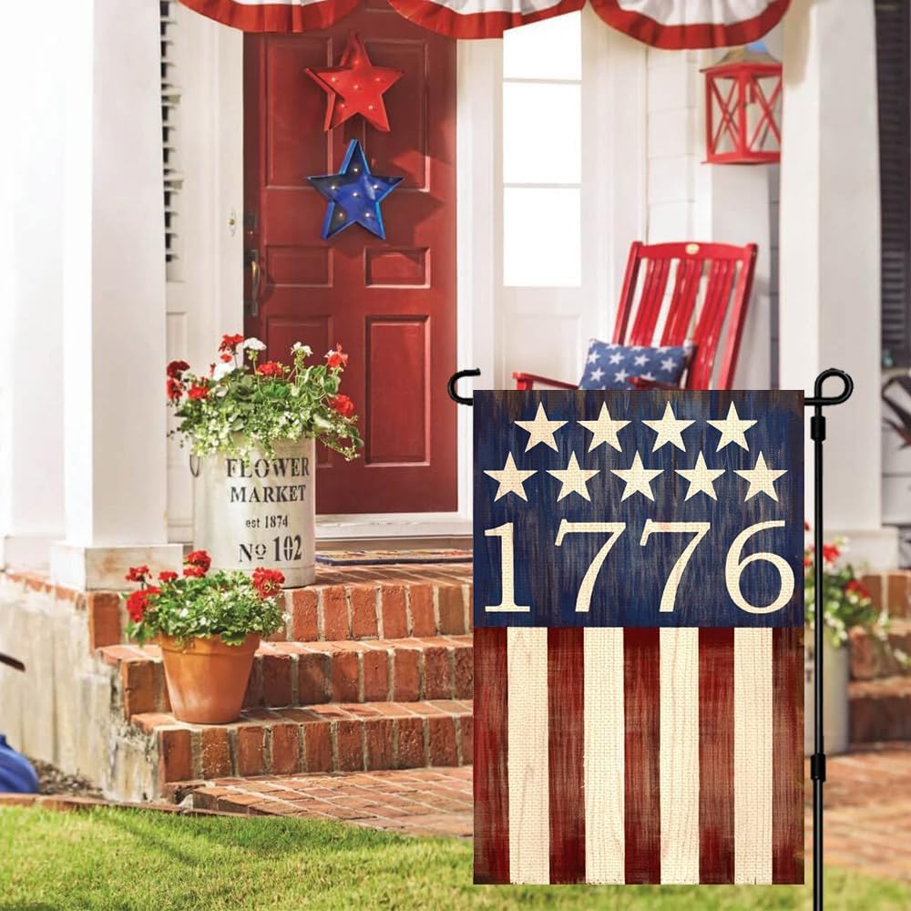 4th of July Garden Flag 12x18 Inch Double Sided Outside Patriotic American 1776 Independence Retro Stars and Stripes Outdoor Yard Porch Decorations 2-12