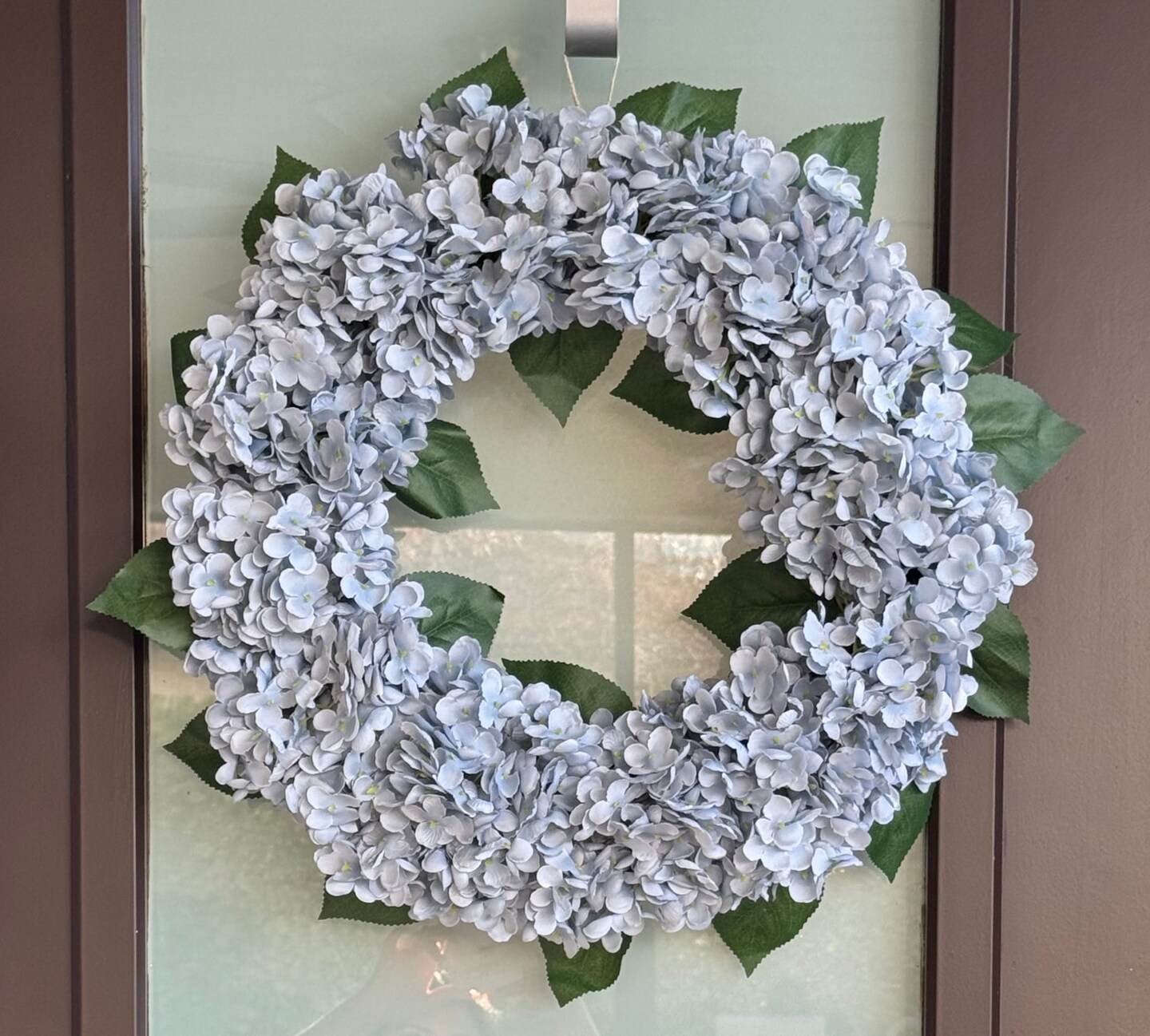 Capri Luxury Gray with blue shades Silk Hydrangea Wreath Flowers 21'' UV Resistant, All-Season Beauty