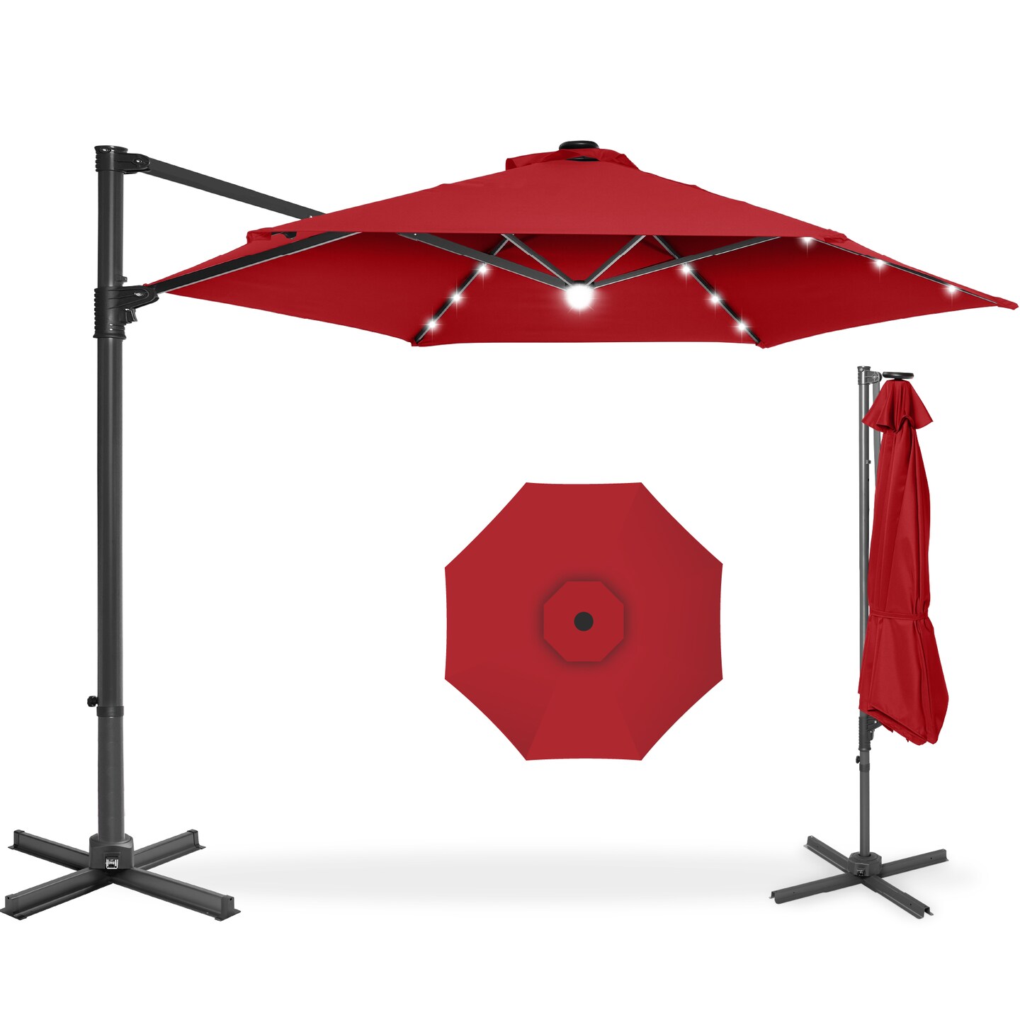Best Choice Products 10ft 360° Rotating Cantilever Easy Auto Open Patio Umbrella w/ Solar LED Lights