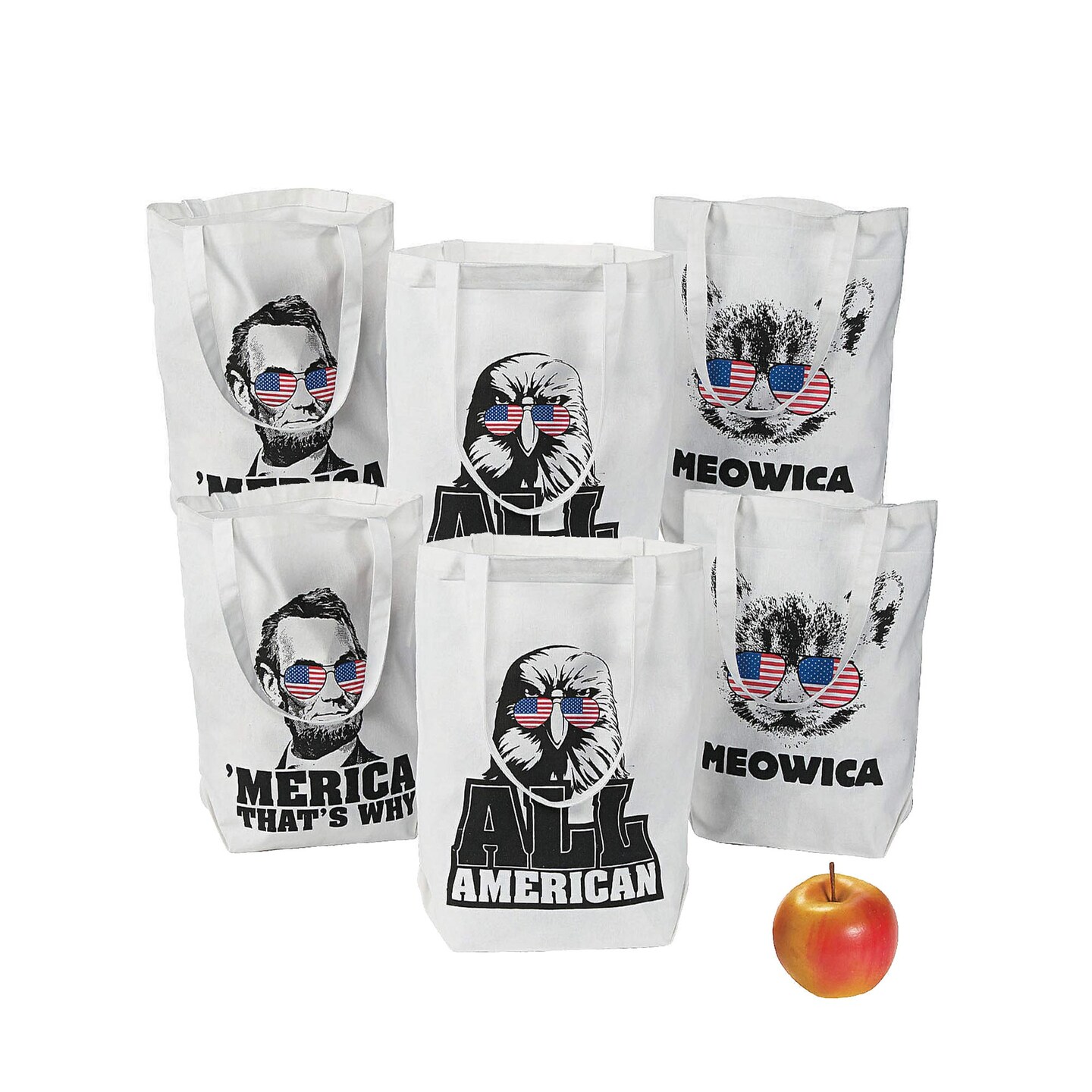 4th of July Sassy Patriotic Tote Bags 6 Pieces Reusable Gift and Party Bags
