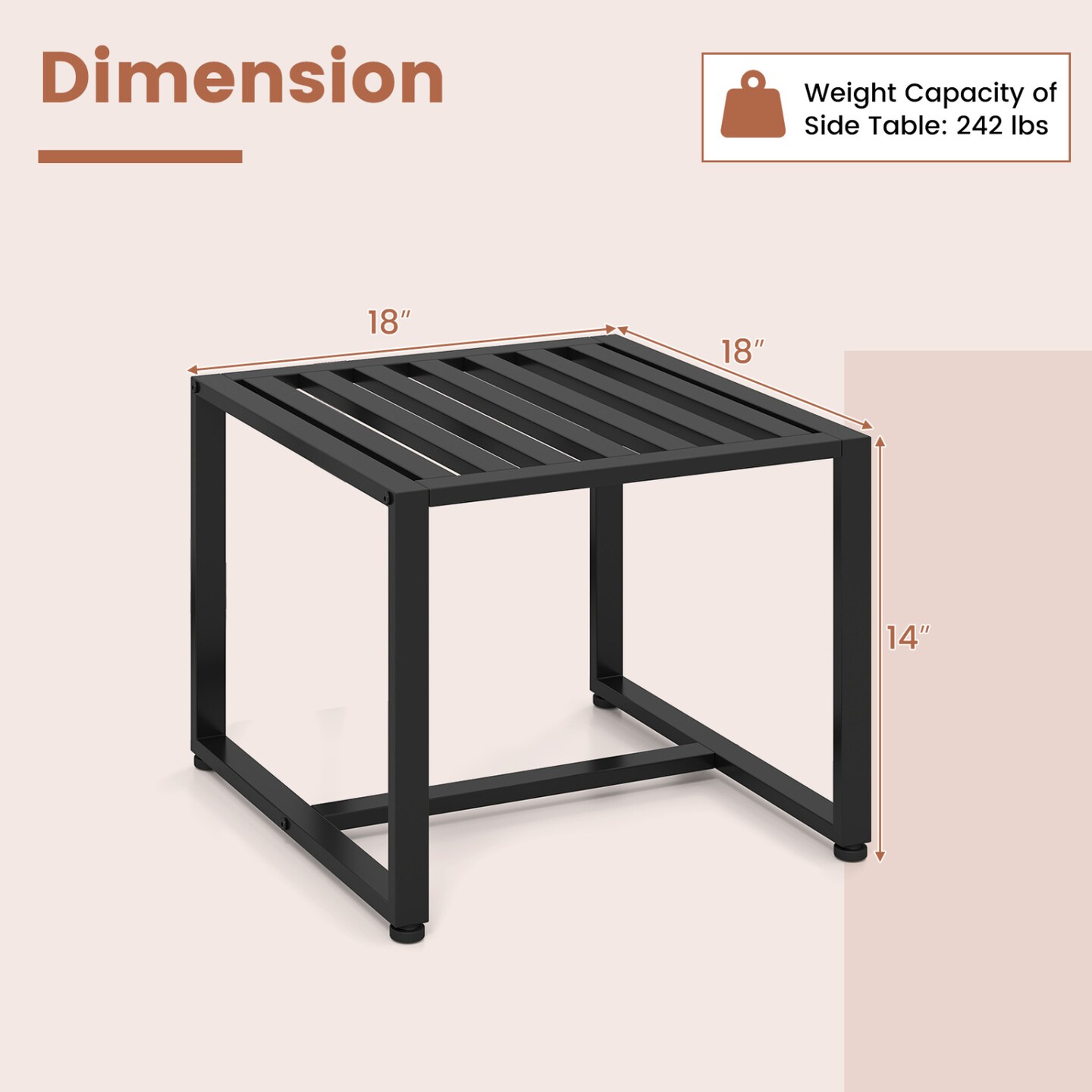 Industrial Side Tables Set of 2 Slatted Top Metal End Tables Black