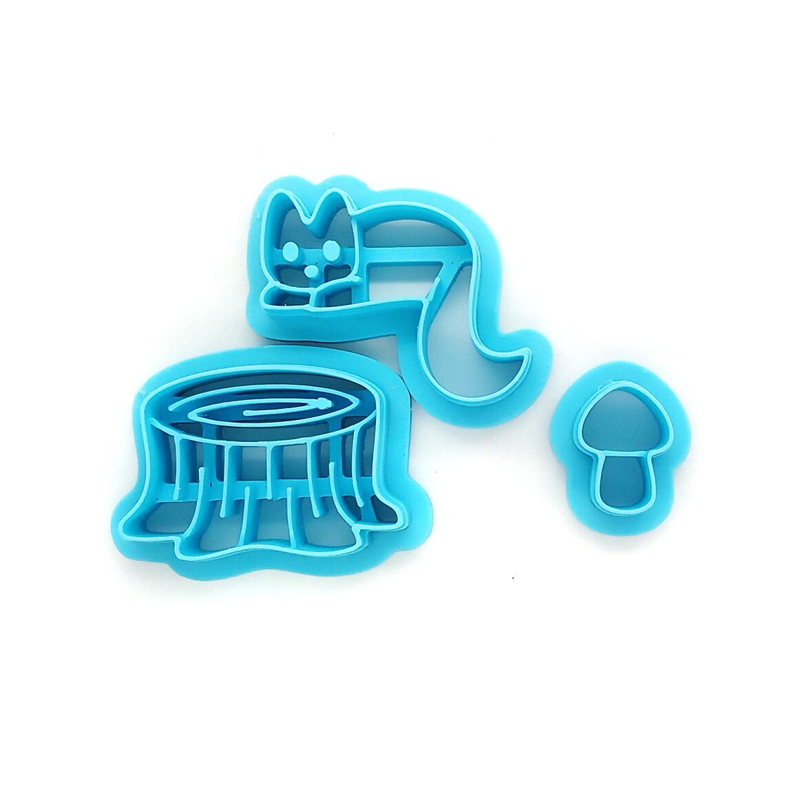 Cat on Tree Stump with Mushroom, 3 pc Clay Cutter Set, Adorabilities