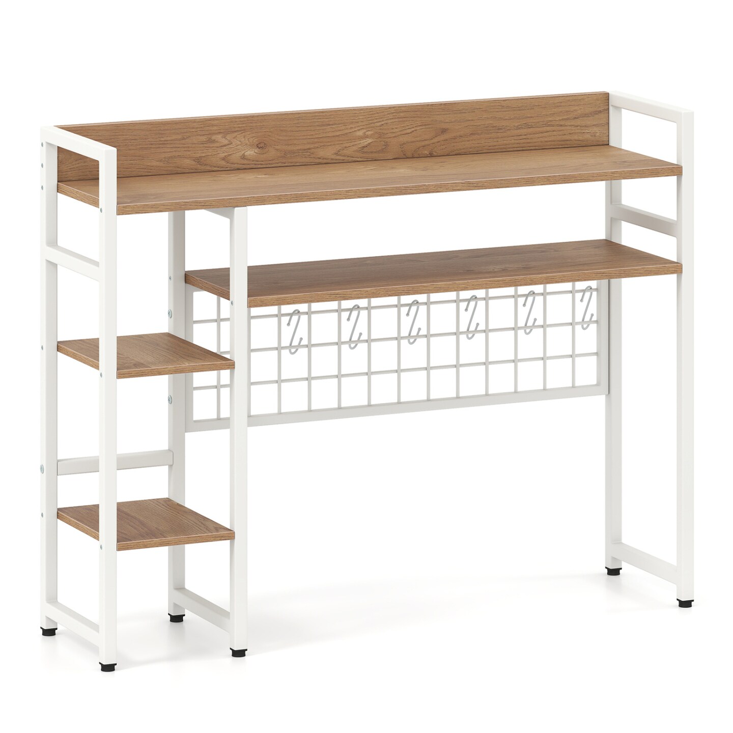 Desk Storage Shelf with 4 Tiers and 6 Hooks for Home Office or Kitchen Counter