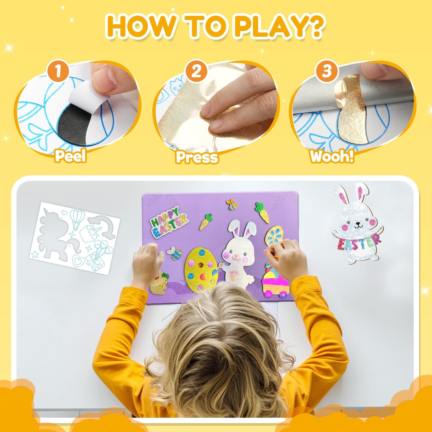 Foil Art Kit for Kids - Easter Crafts for Kids 4-8 8-12 Gifts, Fun Mess Free Activity, Easter Basket Stuffers, Girls Boys Arts and Crafts Games Toys (Easter)