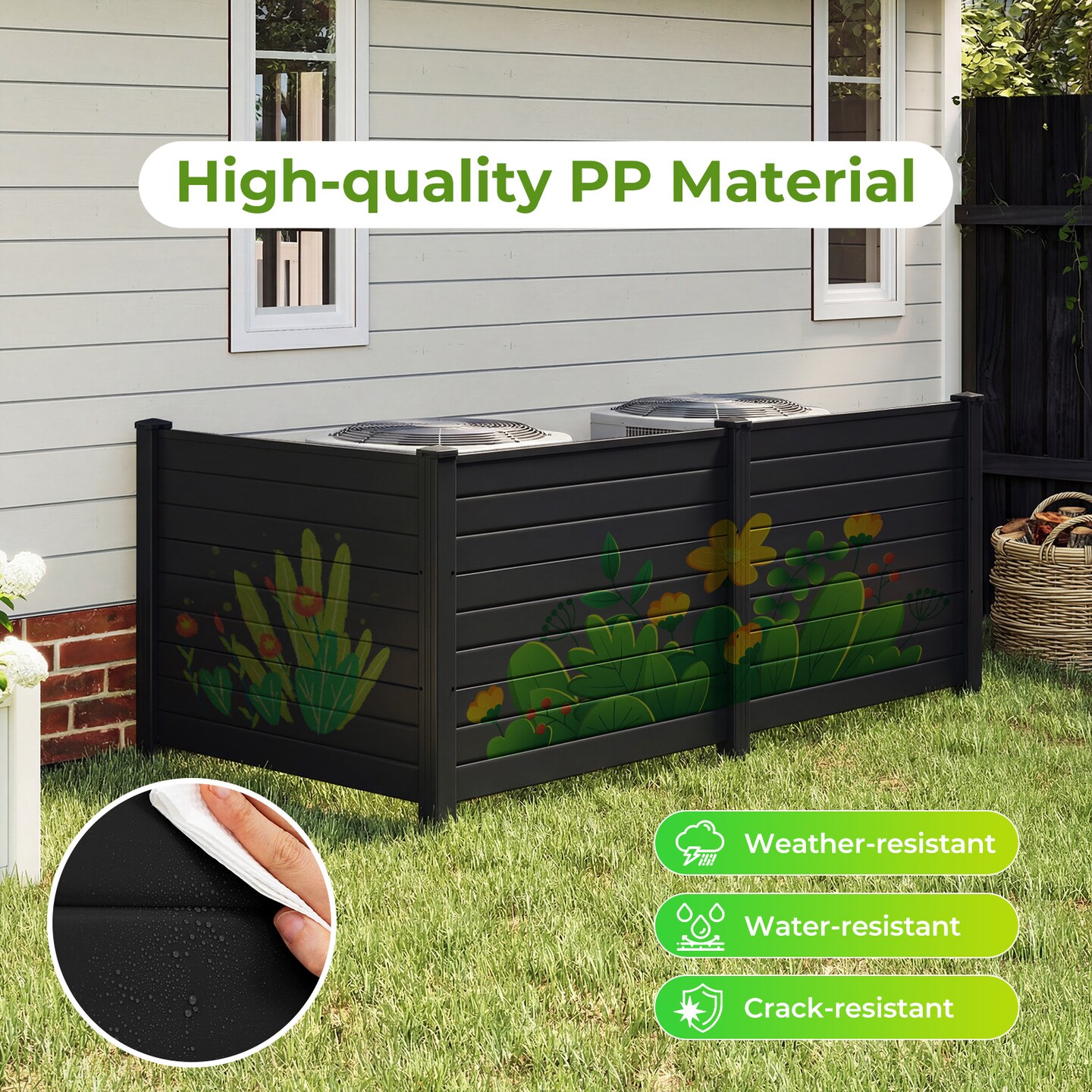 Outdoor Privacy Fence Panels No-Dig 3-Panel Set with Metal Ground Stakes