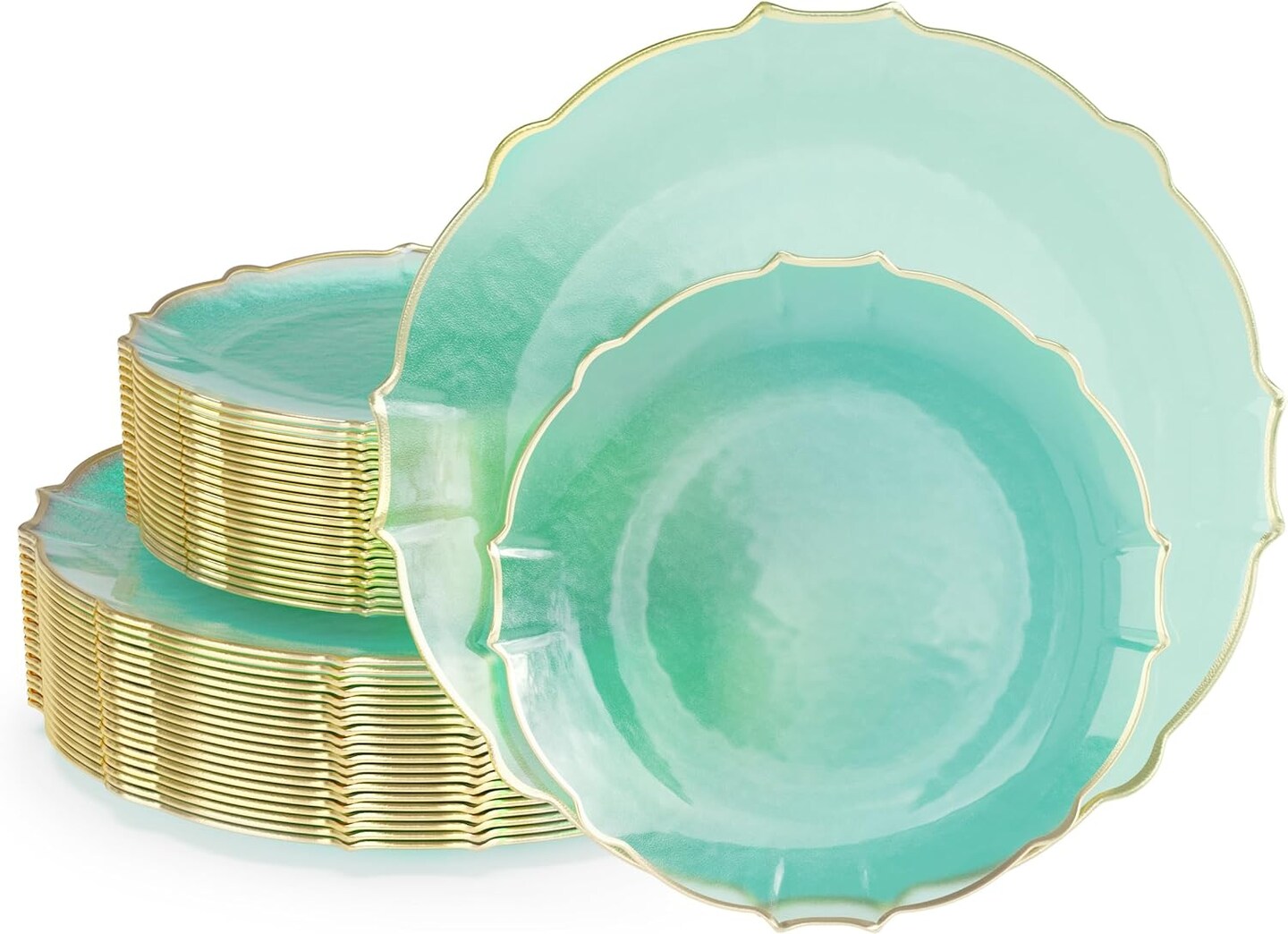 Trendables Plastic Plates for Party Fancy Plastic Dinner Plates For Guest 7.5 inch Dessert Plates & 10 Inch Thin Delicate Disposable Dinnerware Charger Plate Set