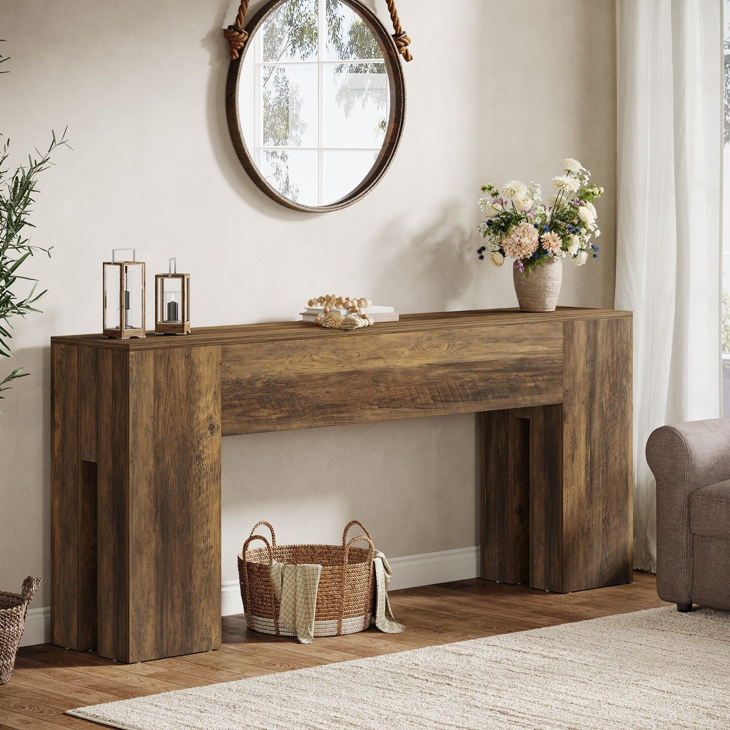 70.8" Sturdy Wooden Console Sofa Table for Hallway and Living Room