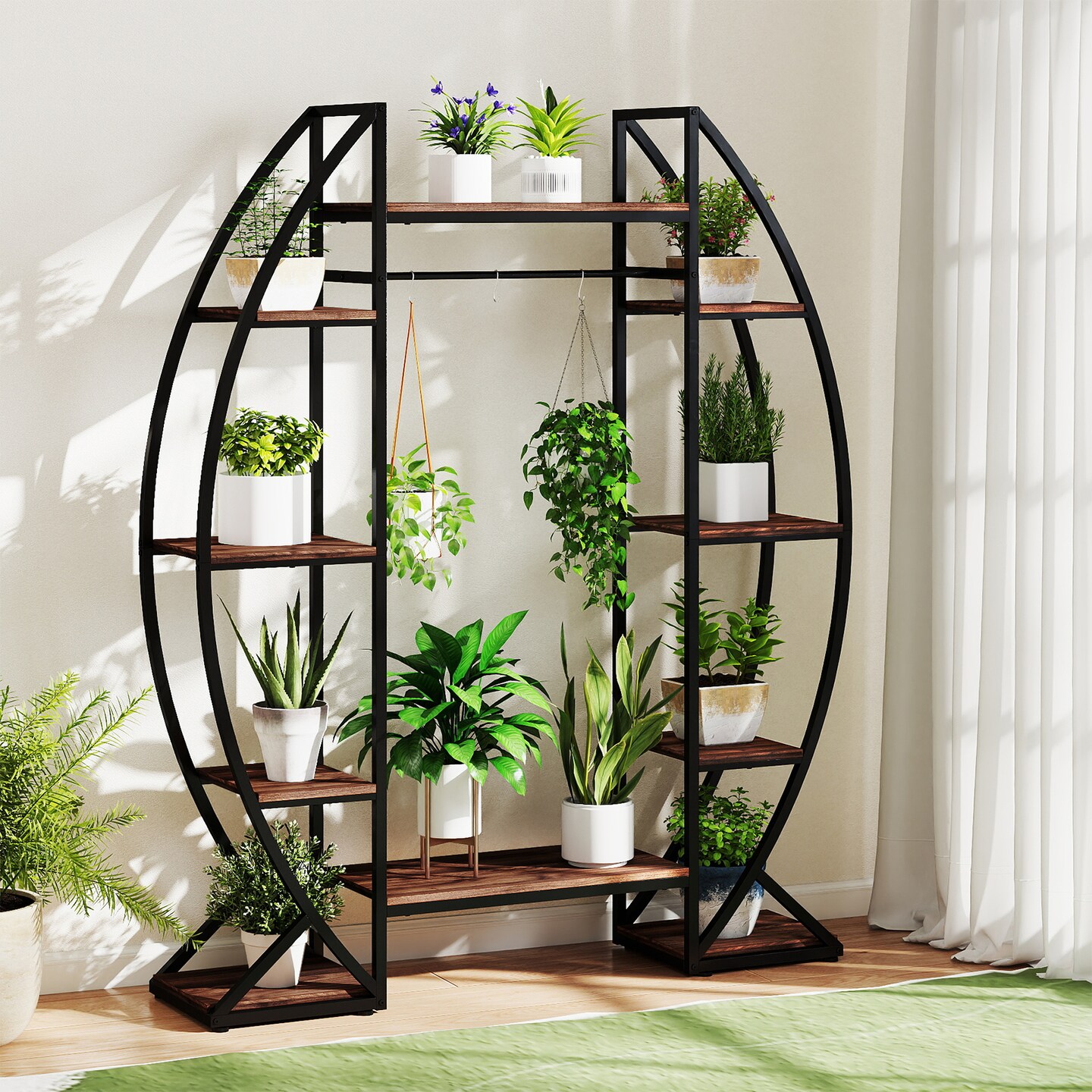 Brown - Black 10-Tier Corner Plant Stand 63" Tall Large Flowerpot Holder