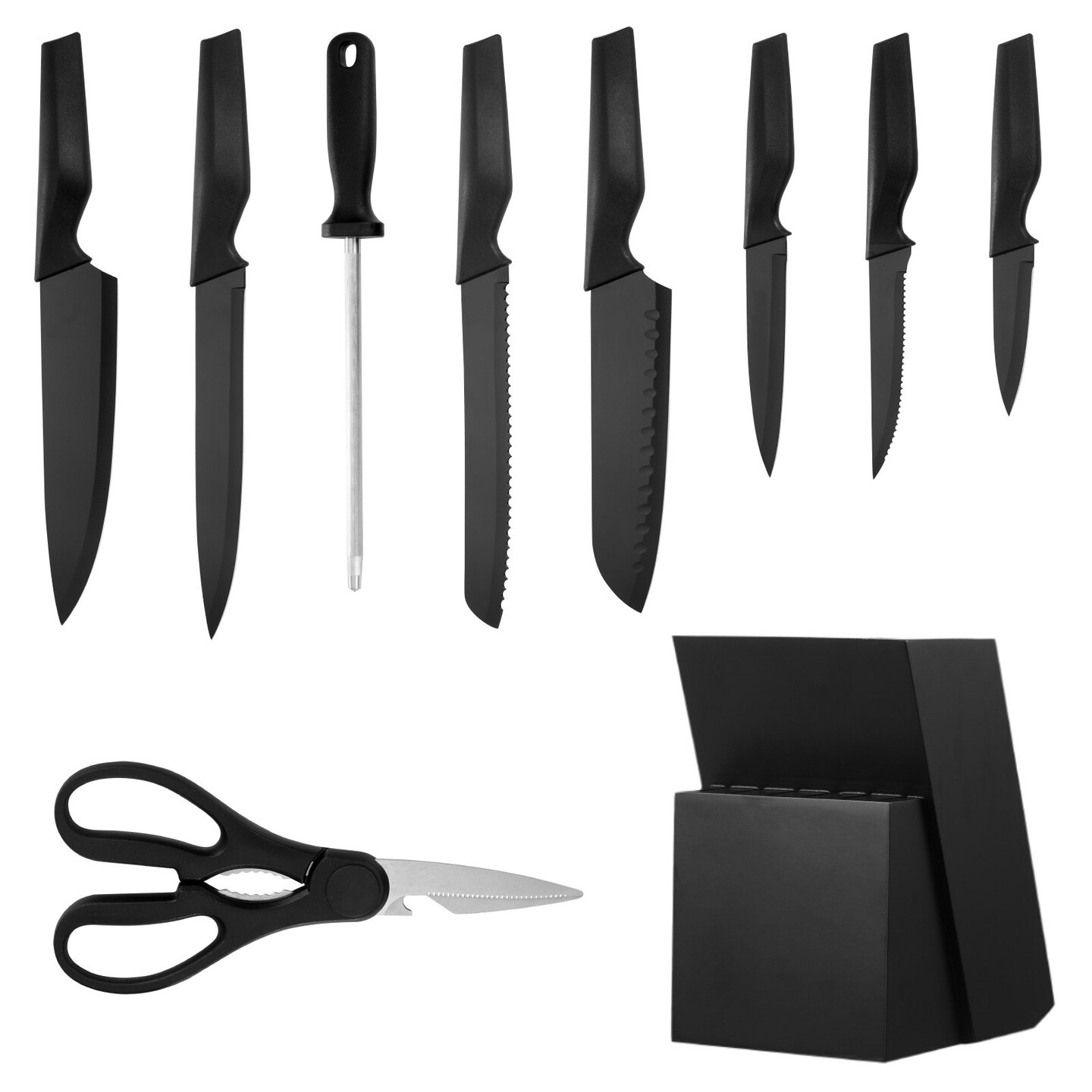 15-Piece High Carbon Stainless Steel Knife Set with Block and Sharpening Rod