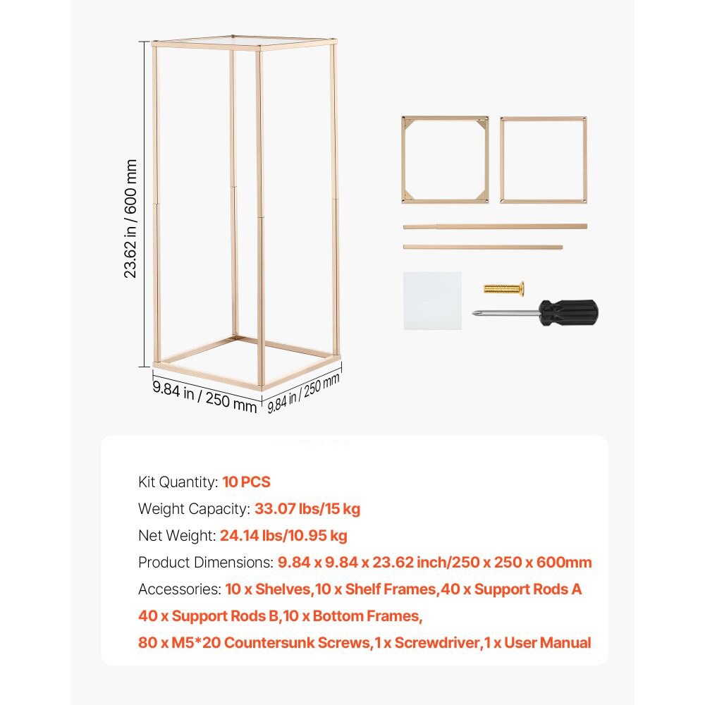 Gold Metal Floral Display Stand 10PCS, Rectangular Cube Wedding Decor