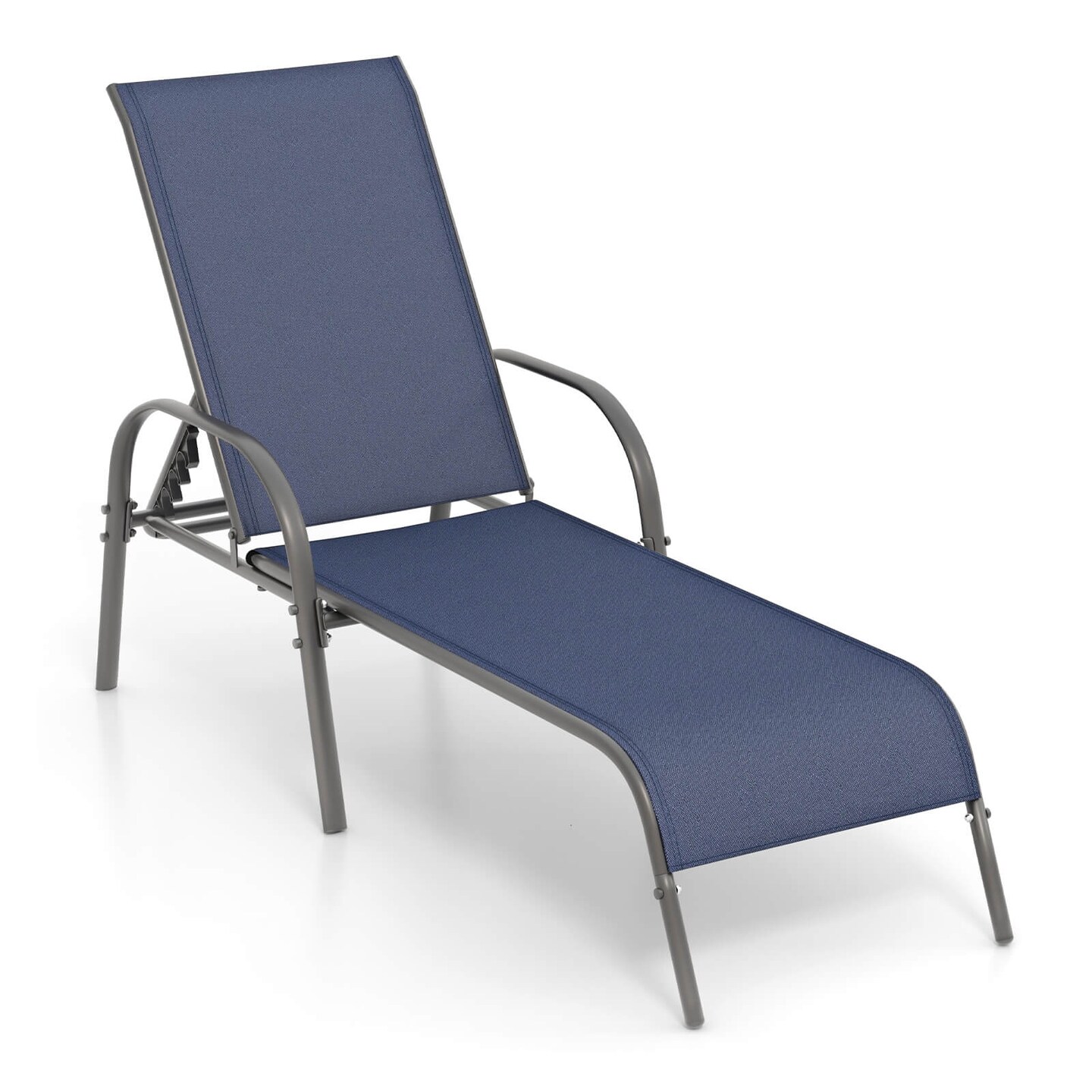 Costway Patio Lounge Chair Chaise Adjustable Reclining Armrest Navy/Brown/Grey