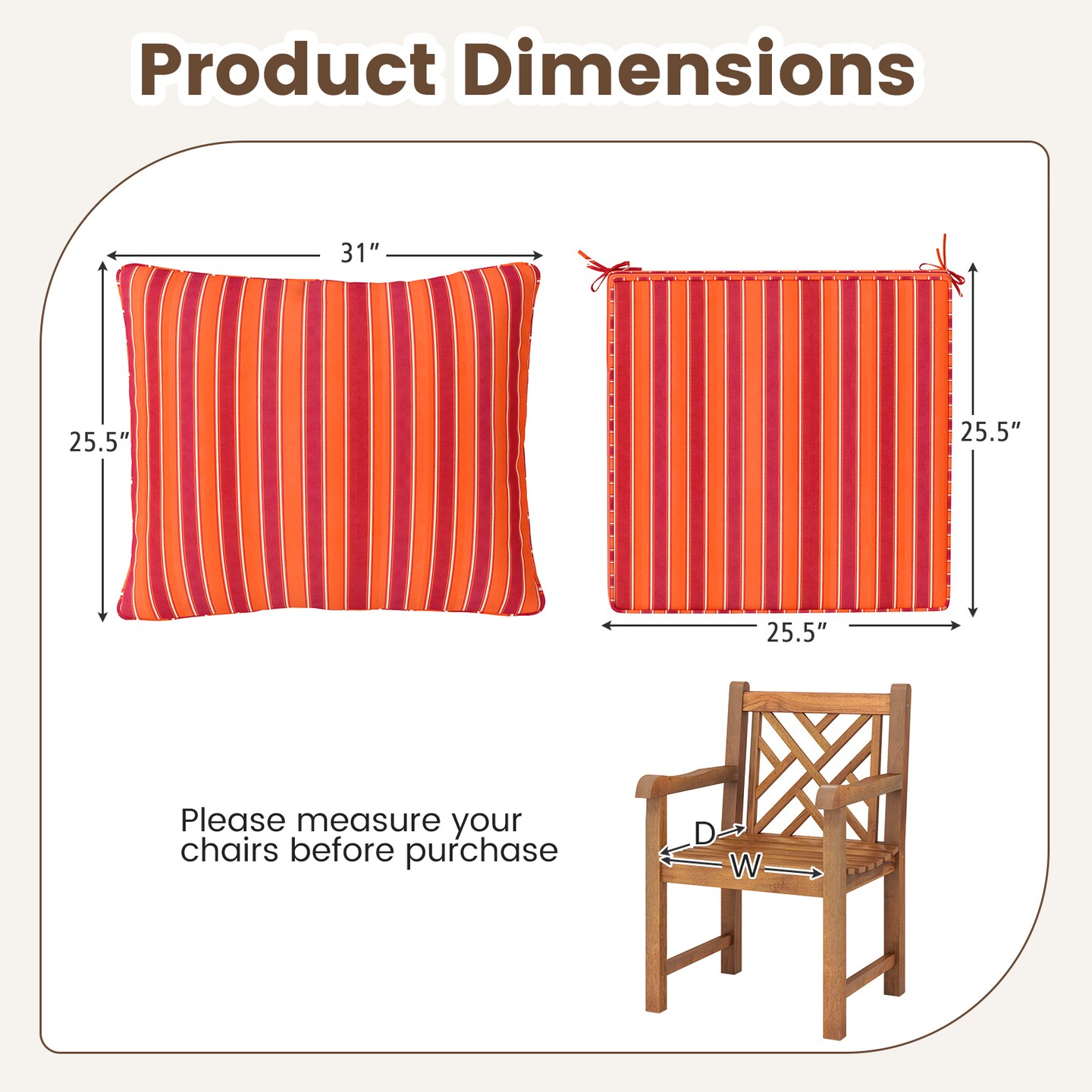 Patio Chair Cushion Set With Seat and Back Cushions Water Resistant Polyester
