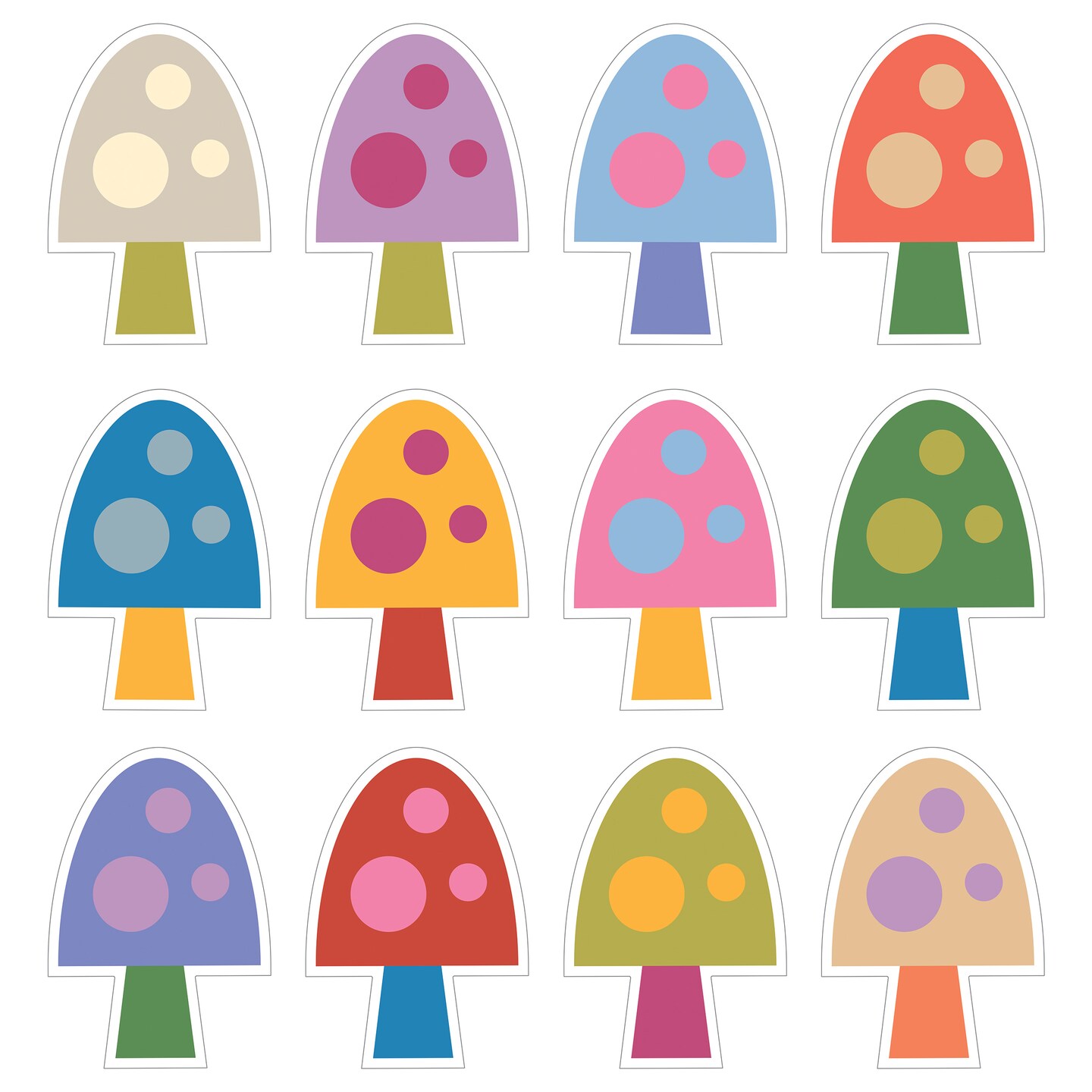 Carson Dellosa Fairy Tale Forest 36pc Colorful Mushroom Bulletin Board Decorations, Assorted Mushroom Cutouts for Bulletin Board, White Board, Cork Board, and Classroom Decor