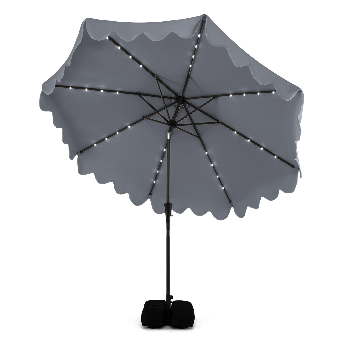 10 foot black patio umbrella WESTLAKE Ft Solar LED Cantilever Offset w/ Included 4-Piece Base Weights, Gray Features high VOUA 10-ft Steel Black Crank