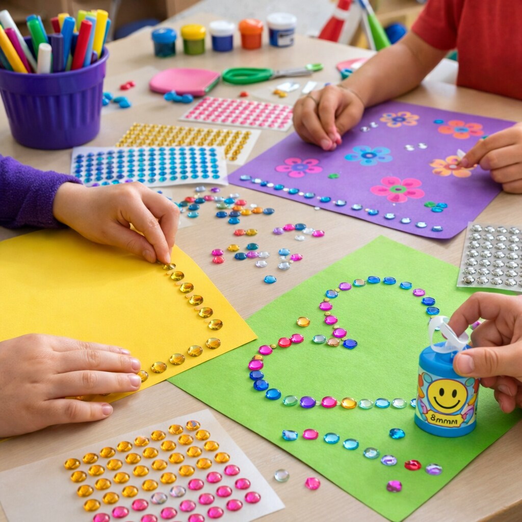 8mm Round Gemstone Stickers 120 Pack – Self Adhesive Rhinestone Craft Gems – Gold, Blue, Silver & Pink Bling Stickers