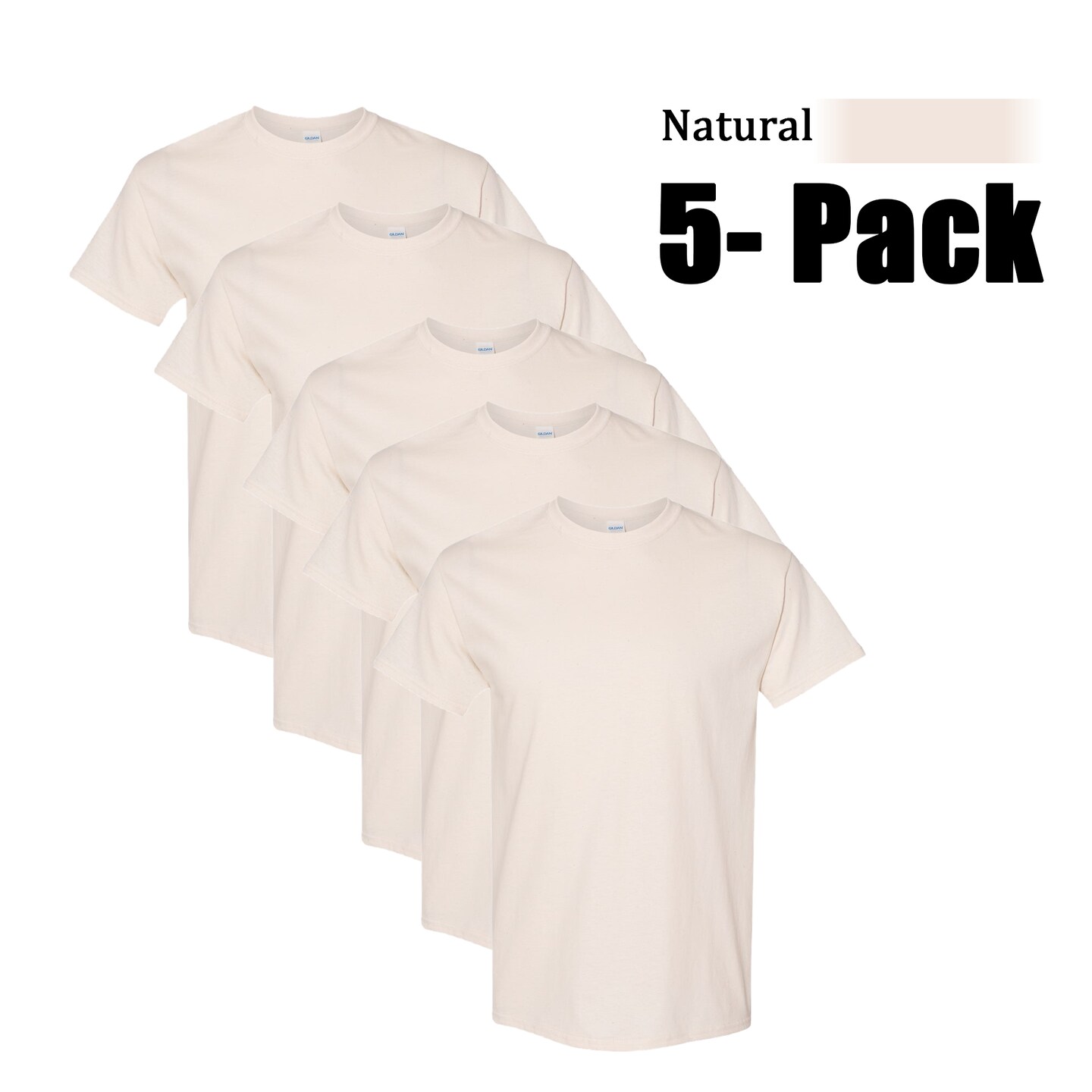 Gildan Heavy Cotton Natural T-Shirt, 5-Pack Short Sleeve Crafting Blank Tee