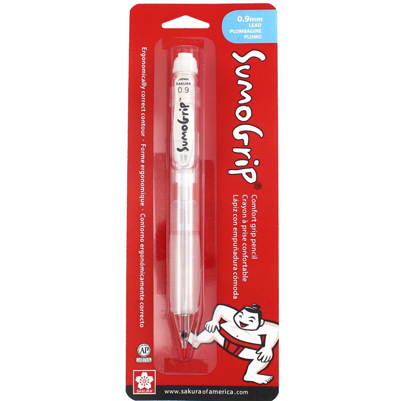 SumoGrip Comfort Grip Mechanical Pencil, 0.9mm, Clear, Blister Card