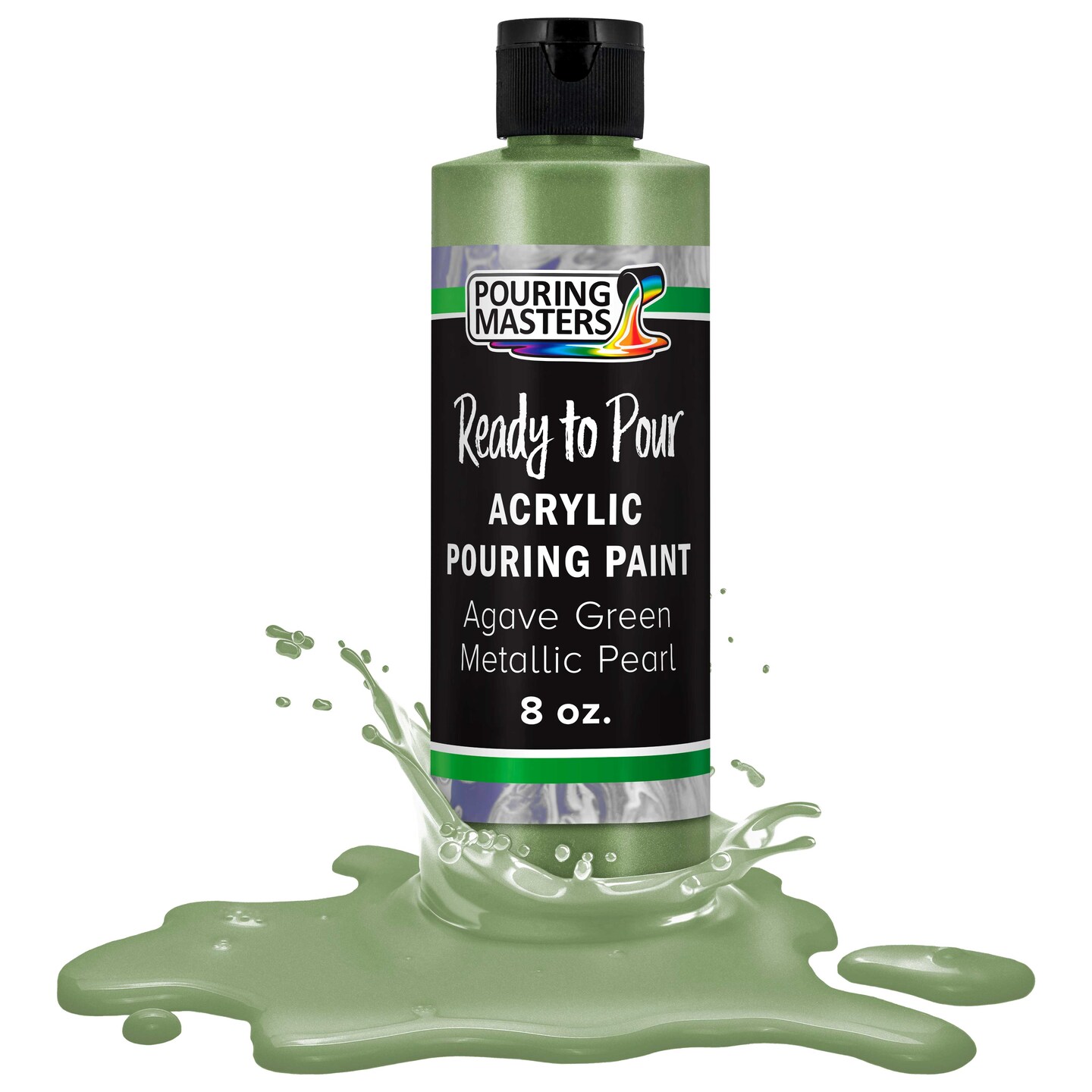 Pouring Masters Agave Green Metallic Pearl Ready to Pour Acrylic Pouring Paint - Premium 8-Ounce Pre-Mixed Fluid Acrylic Paint - Fluid Art Supplies for Canvas, Wood, Paper, Tile & Rocks