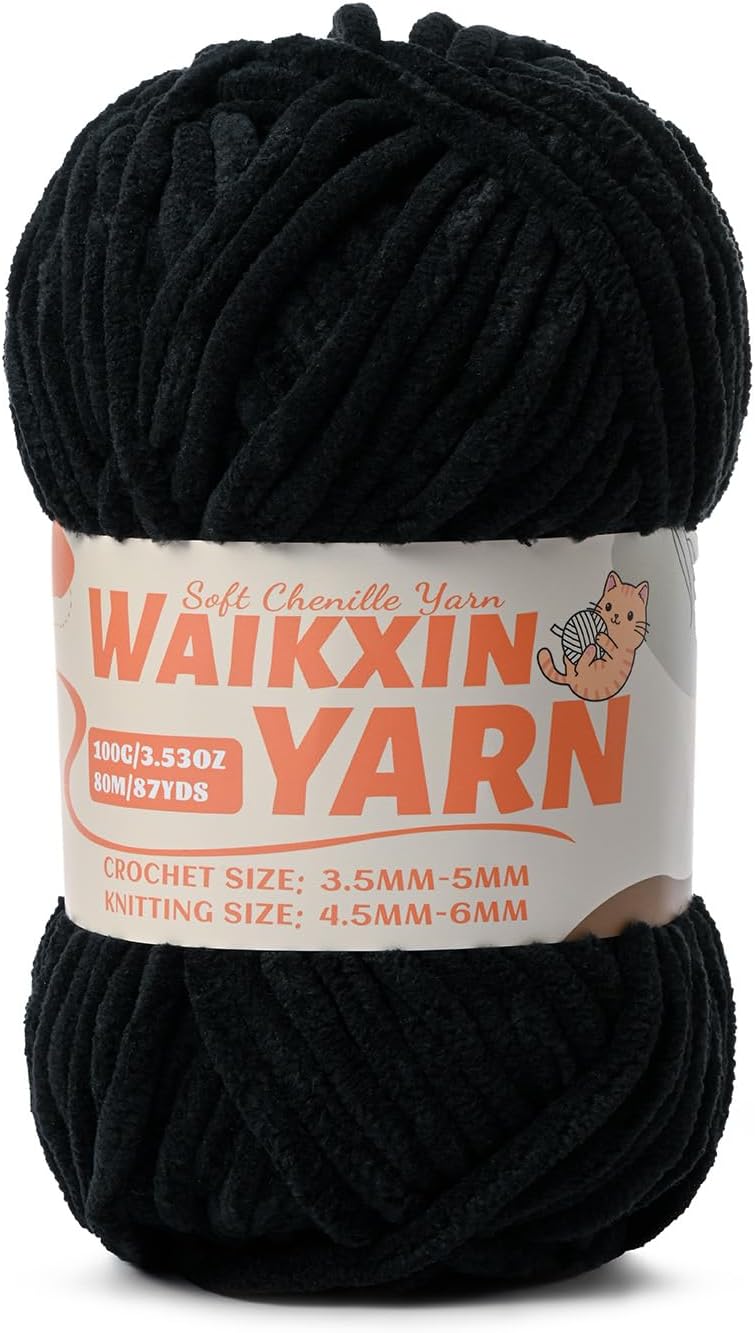 87 Yards - Super Soft Fuzzy Chenille Chunky Yarn for Crocheting(Black)