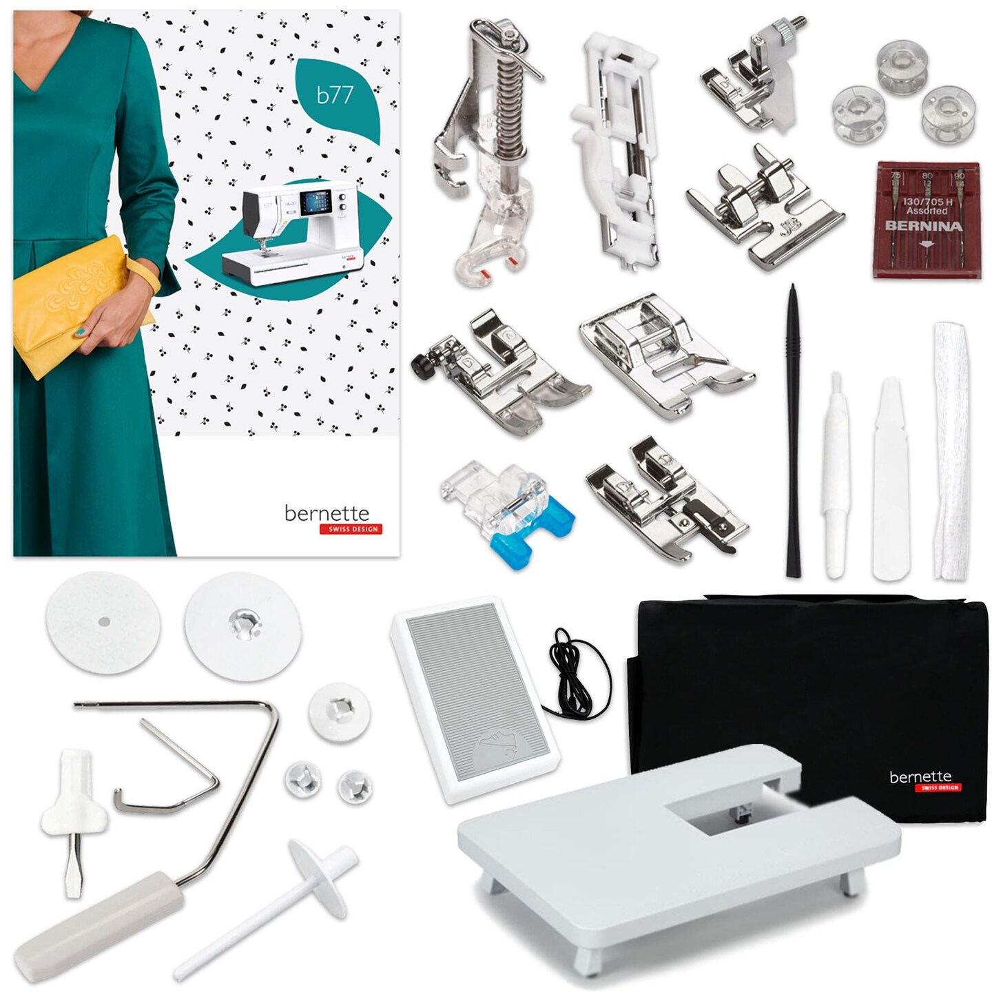 Bernette B77 Deco Sewing &#x26; Quilting Machine Bundle with 100 Thread Spools