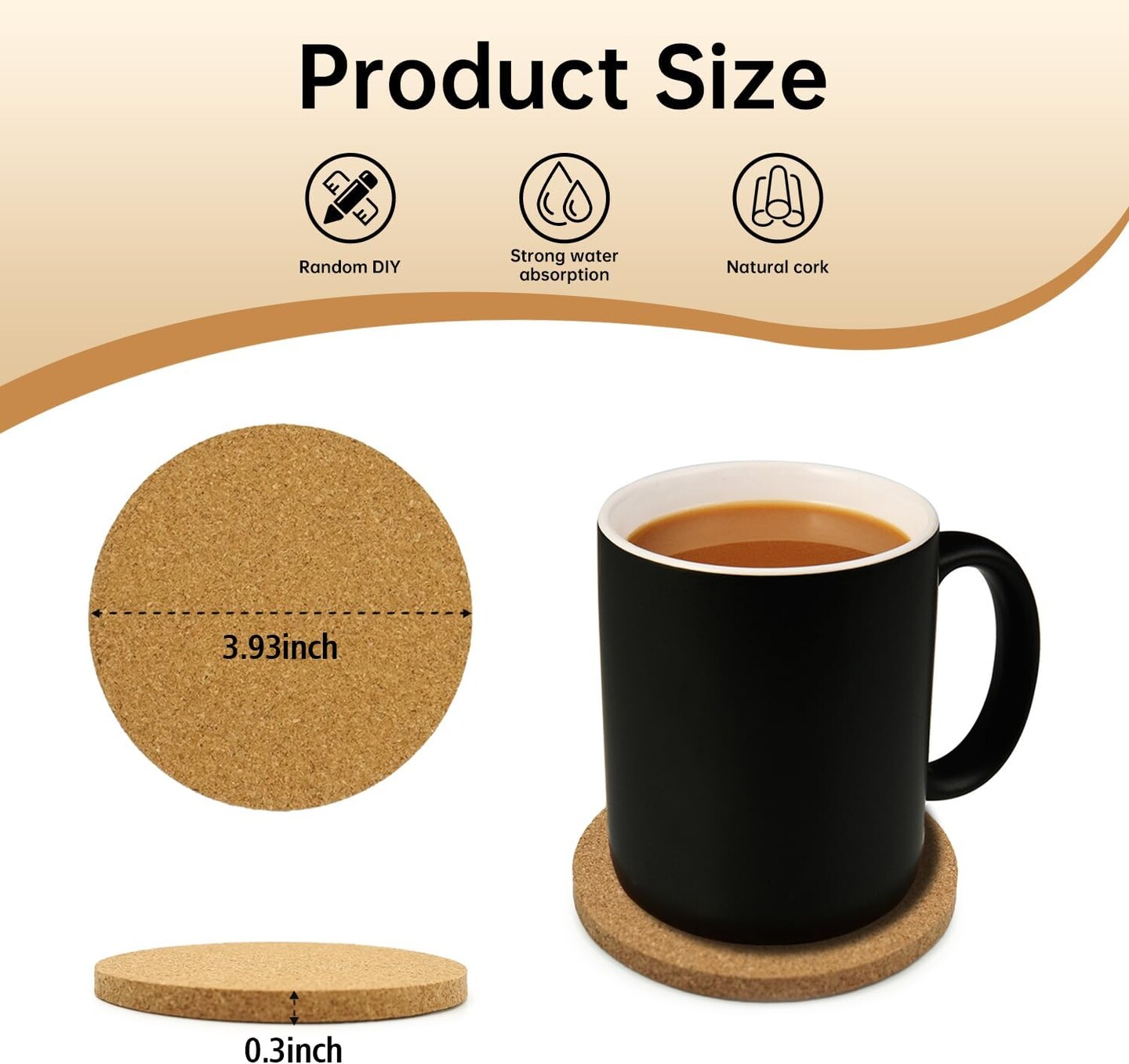 30 Pcs Cork Coasters Bulk for Drinks 3.5 Inch Absorbent Heat Resistant Blank Cork Coaster for Laser Engraving Round Non-Slip for Wine Glass, Mug, Coffee Cup, Plant, Tabletop Decoration