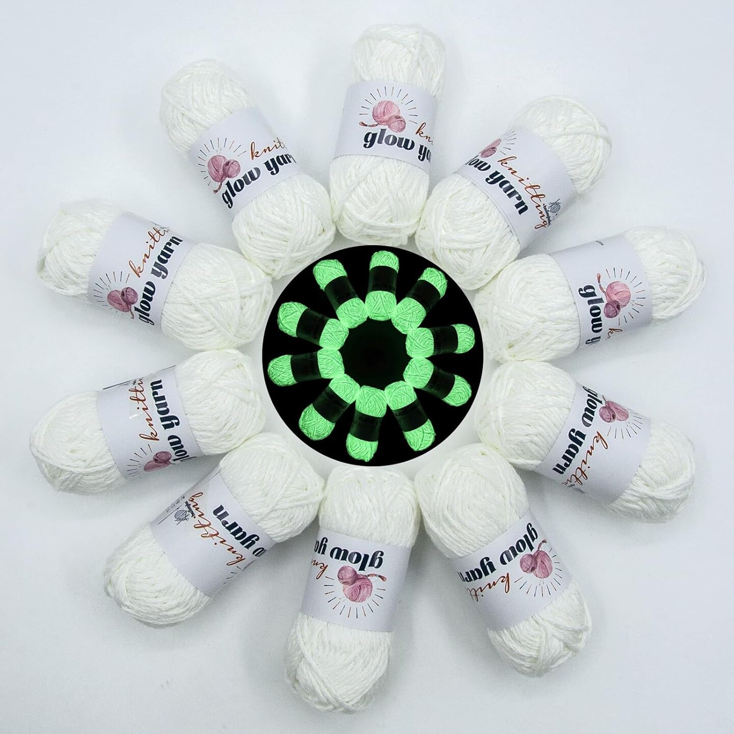 10 Pack Glow in The Dark Yarn for Crocheting, Knitting, and Crafts(White)