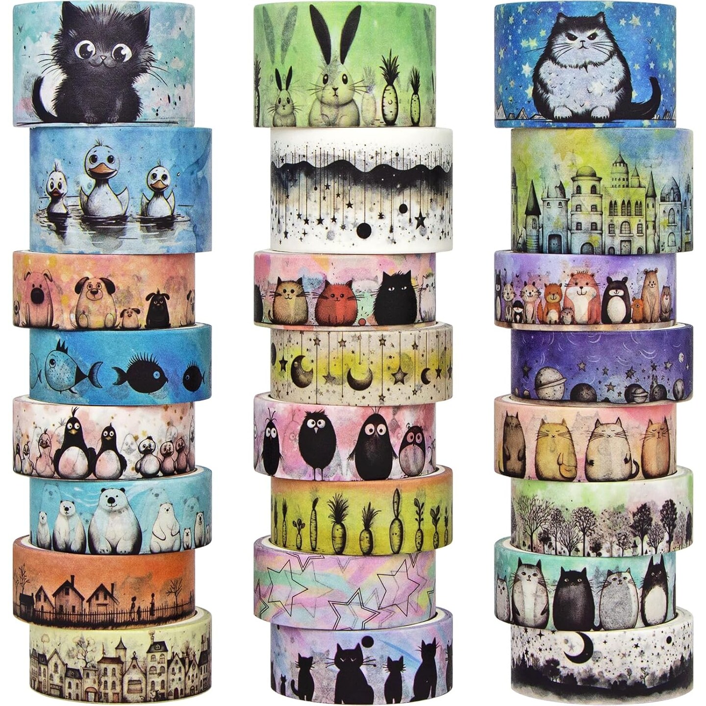 Cute Washi Tape Set - 24 Rolls Kawaii Animals