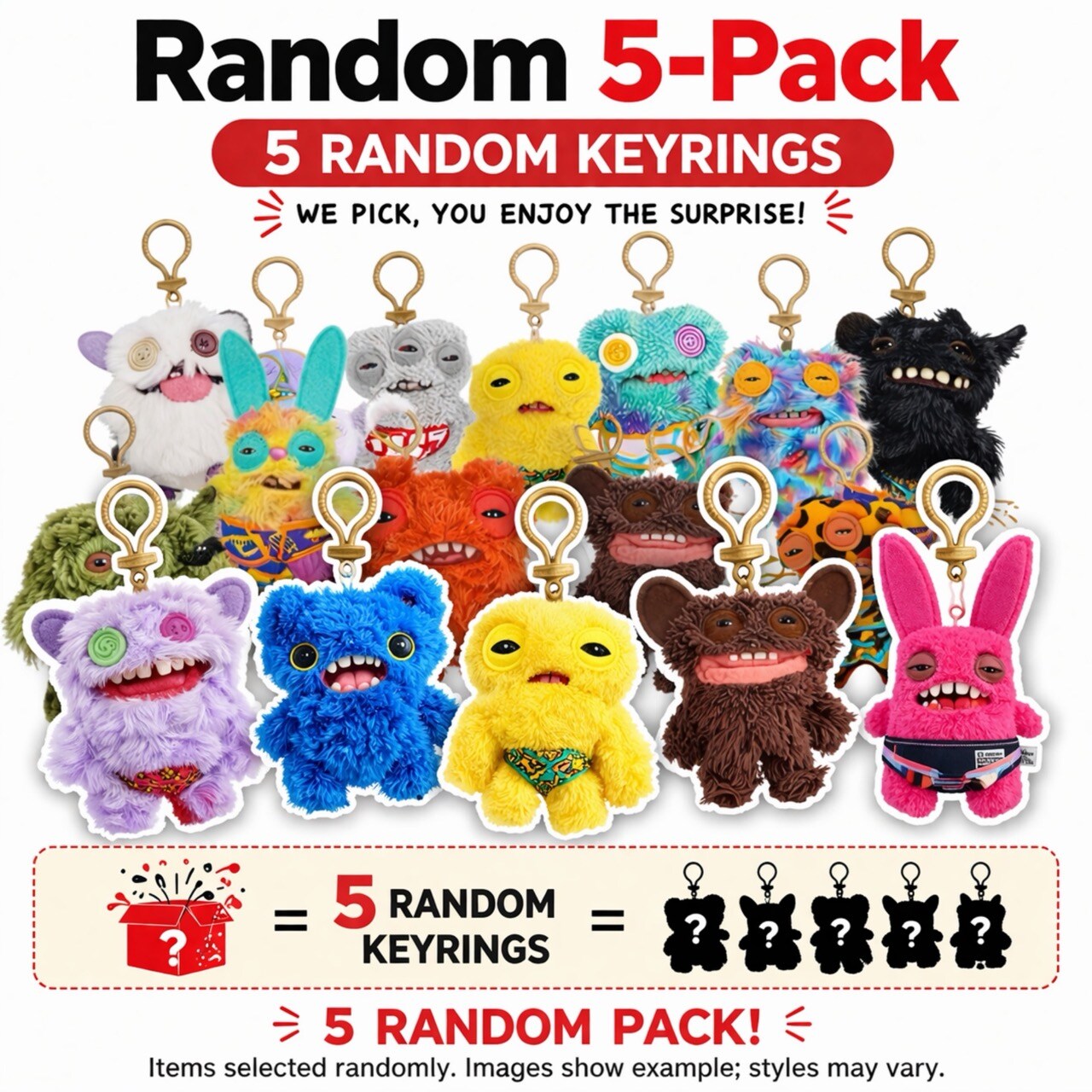 Set of 5 Zuru Fuggler Keyring 5 Inch Plush Toy Mystery Random Assortment