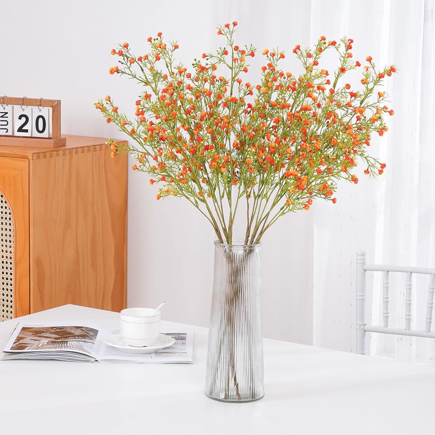 Babys Breath Artificial Flowers, 3 Pcs Fake Baby Breath Flowers Artificial Bulk, 27.5&#x2019;&#x2019; Long Stem Faux Gypsophila Flowers for Floral Arrangement Party Centerpieces Table Home Decor (Orange)