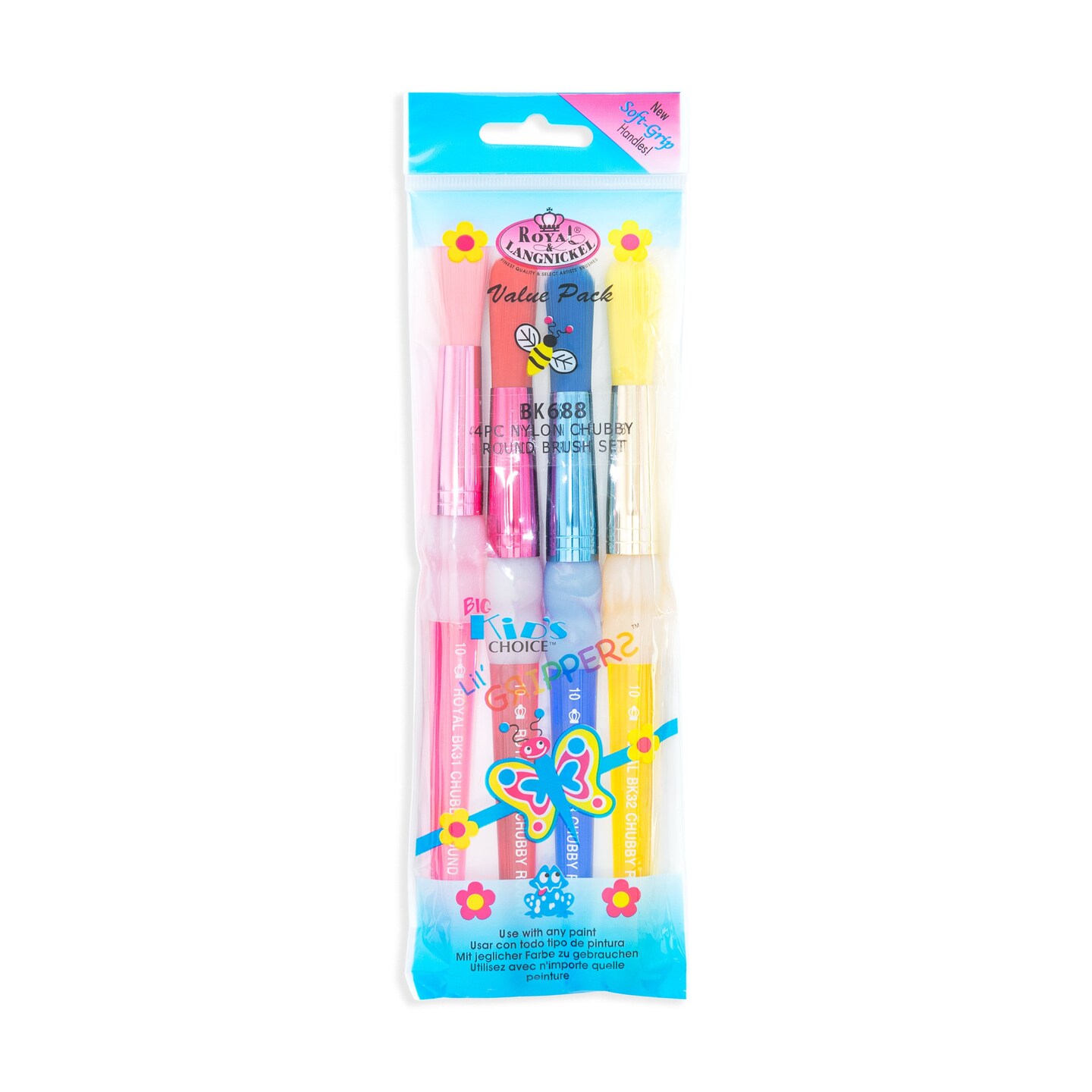 BK688 | Big Kid's Choice™ Lil' Grippers™ 4pc Nylon Chubby Round Brush Set