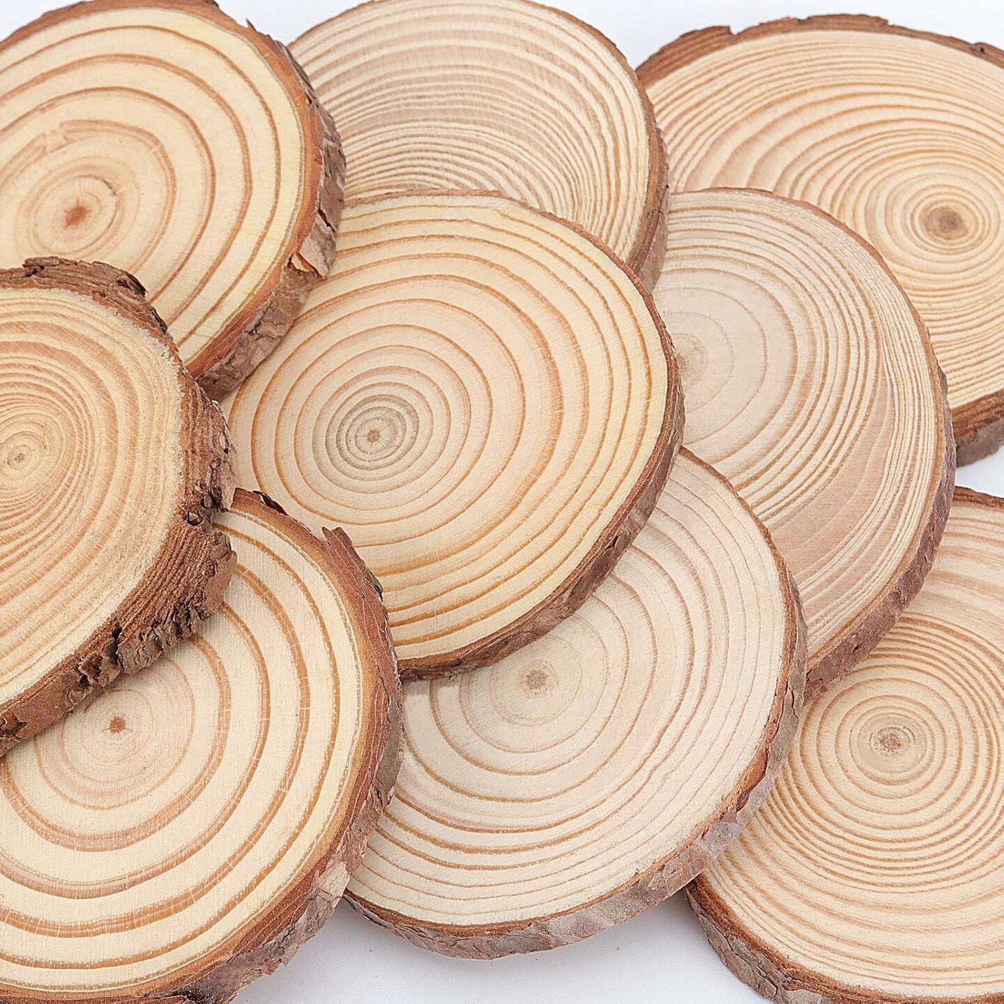 40 PCS 3.5-4 Inch Natural Wood Slices, 2/5 Inch Thickness Unfinished Wood Kit Wooden Circles Crafts with Bark for DIY, Arts, Centerpieces, Paintings, Wedding Decoration, Christmas Ornaments