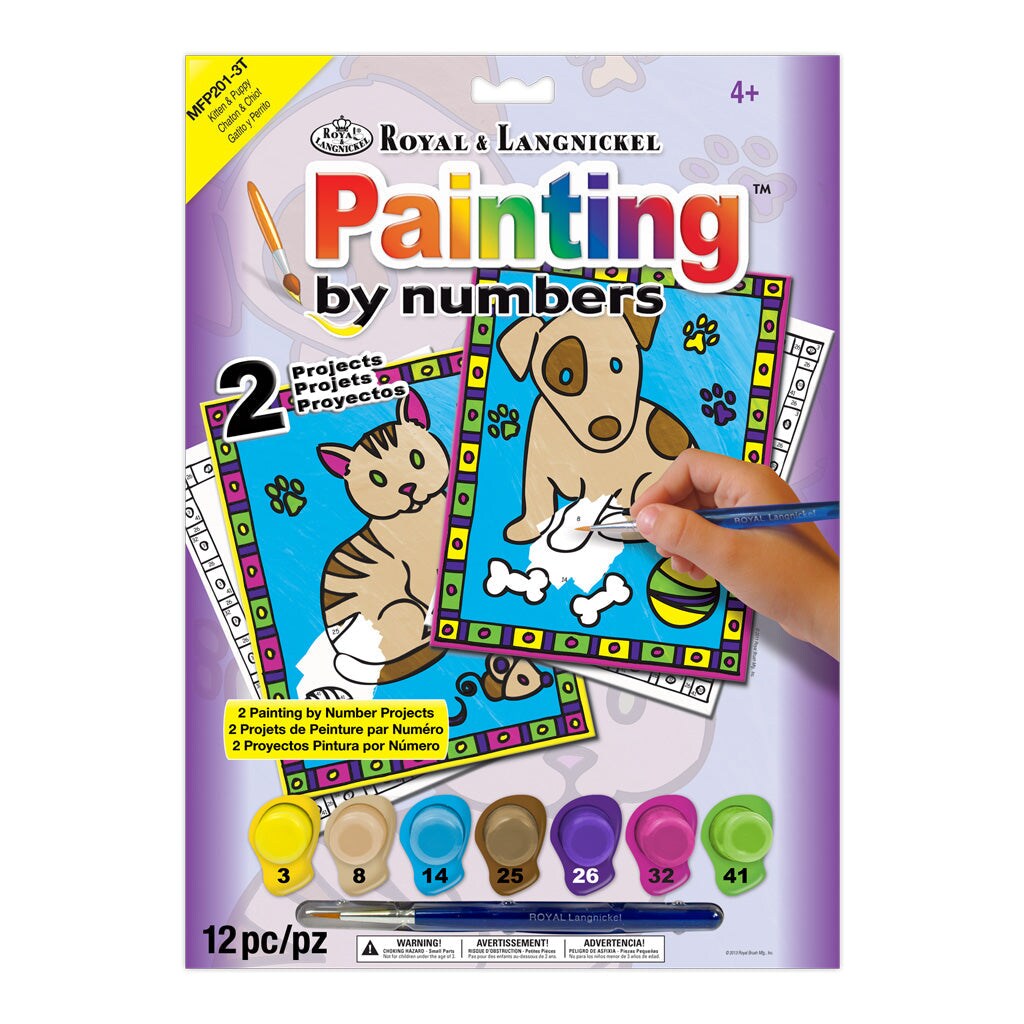 MFP201 | Painting by numbers™ Children's 12pc 8.75" x 11.75" Kitten & Puppy Project 2-Pack