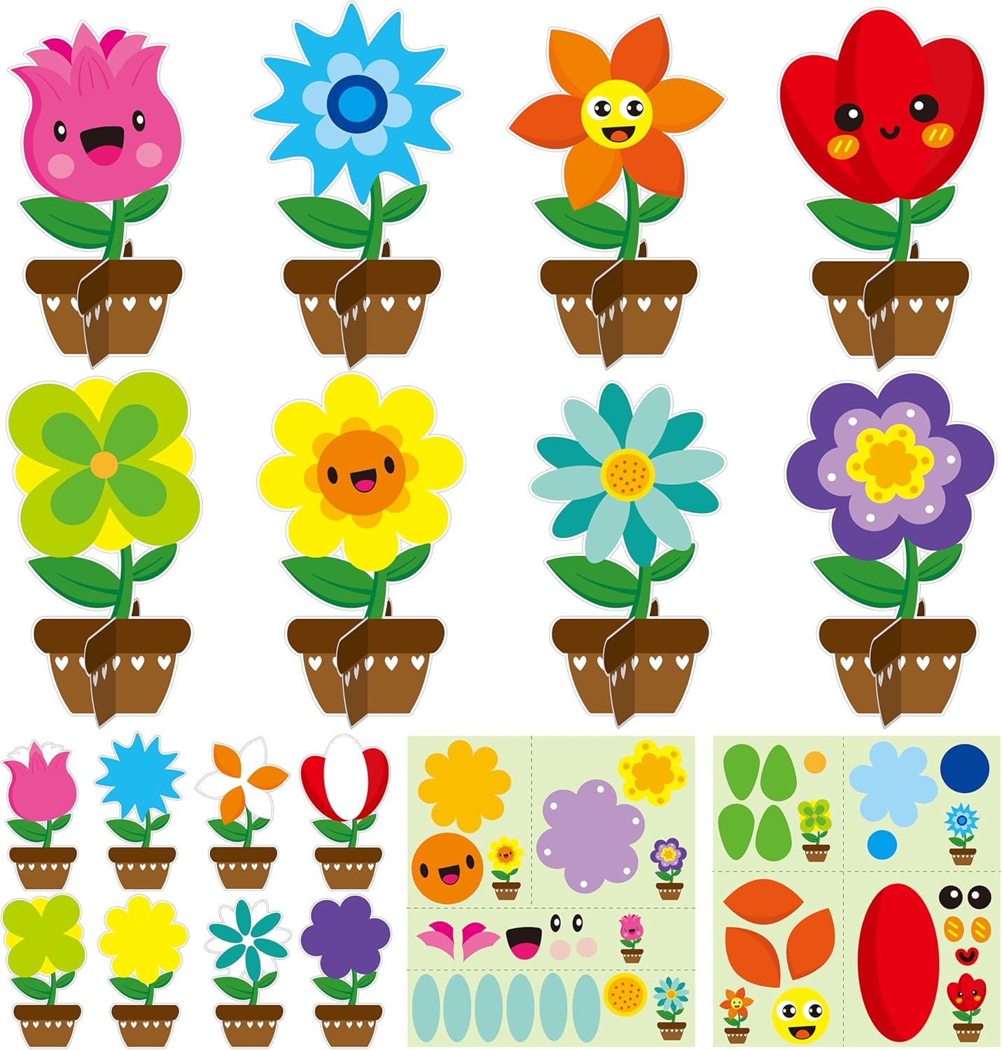 Flower Craft Kits, Make Your Spring DIY Flowers Craft Set Sun Mouth Eyes Stickers Springtime Flowers Decorations