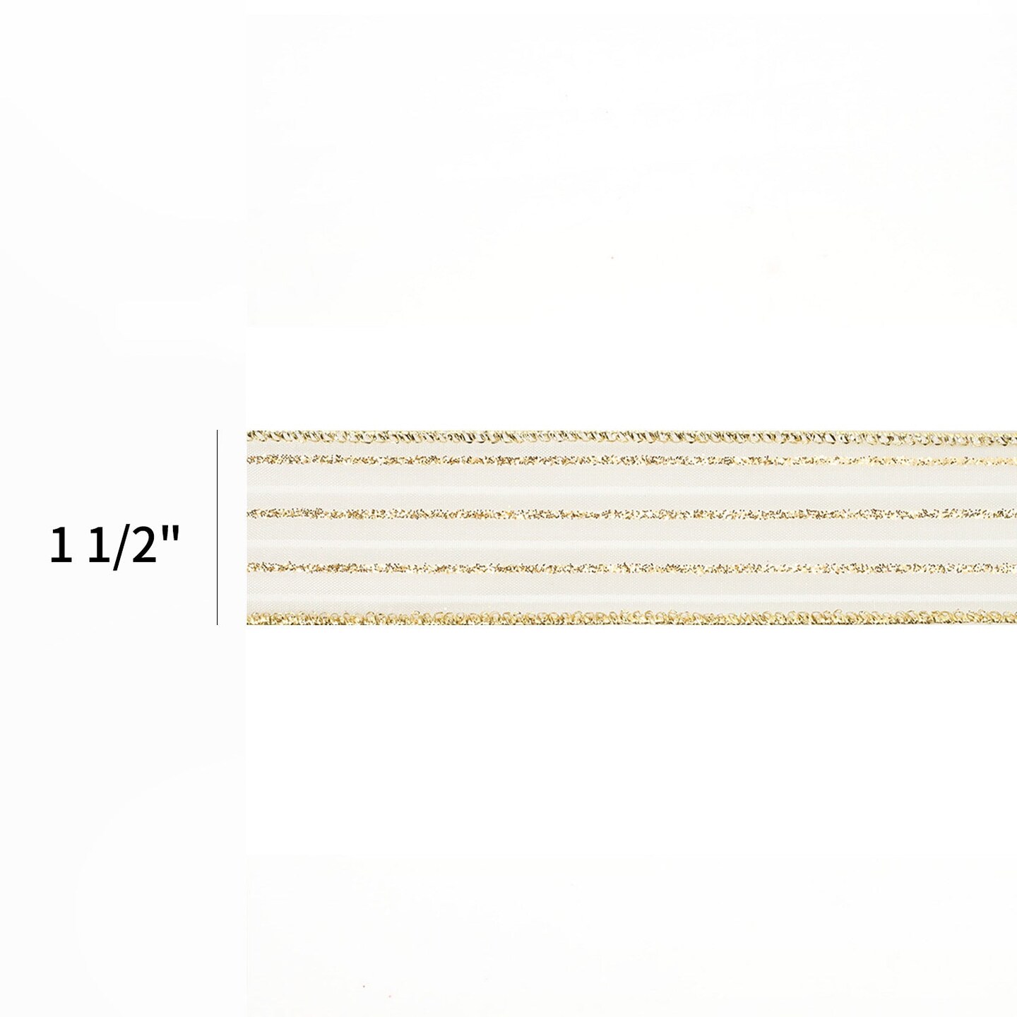 LaRibbons 1 1/2" Wired Ribbon | "Glitter Striped" White/Gold | 10 Yard Roll