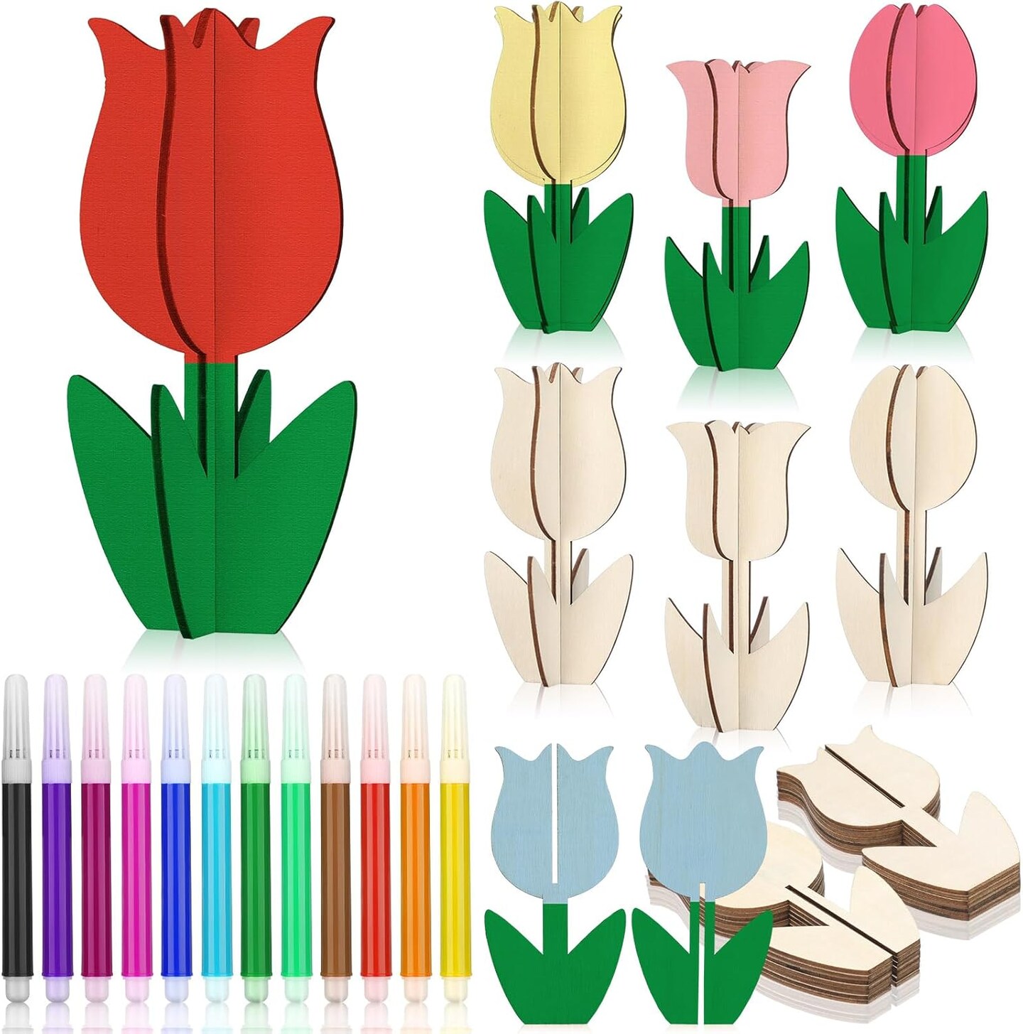 48 Pieces Wooden Flower Cutouts with Holes 3