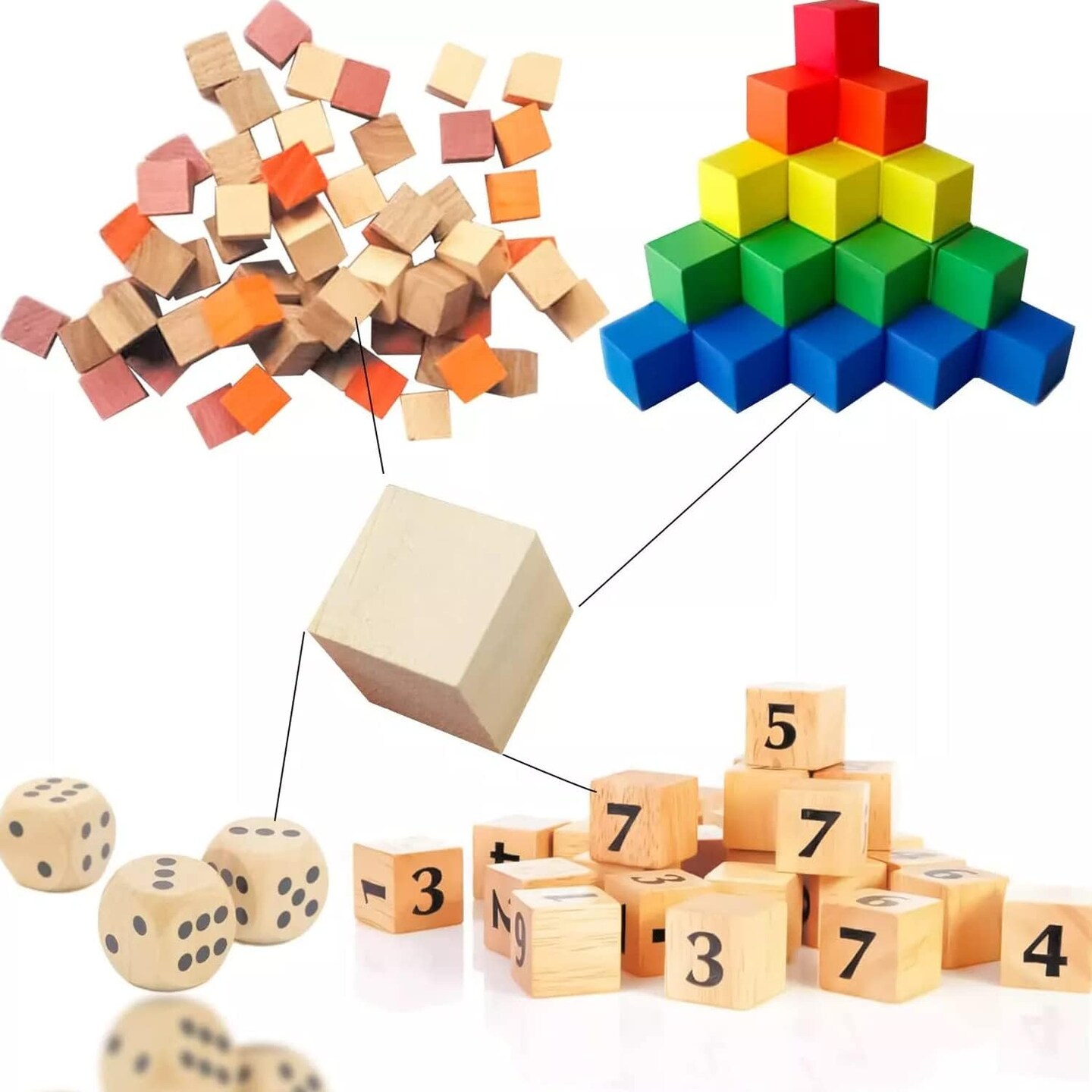 Wood Blocks for Crafts, Unfinished Wood Cubes, 1cm Natural Wooden Blocks